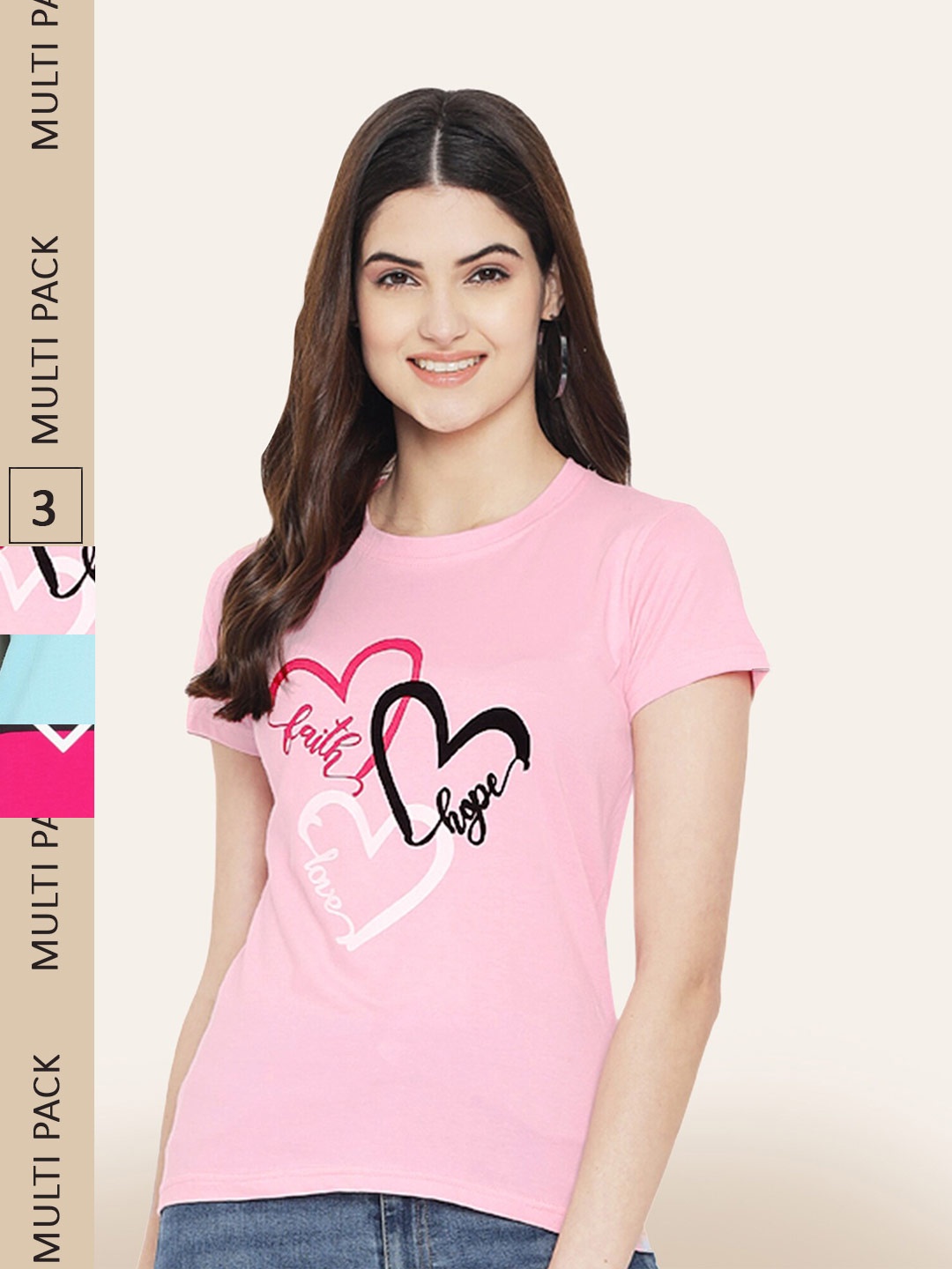 

BAESD Pack Of 3 Graphic Printed Short Sleeves Cotton T-shirt, Pink