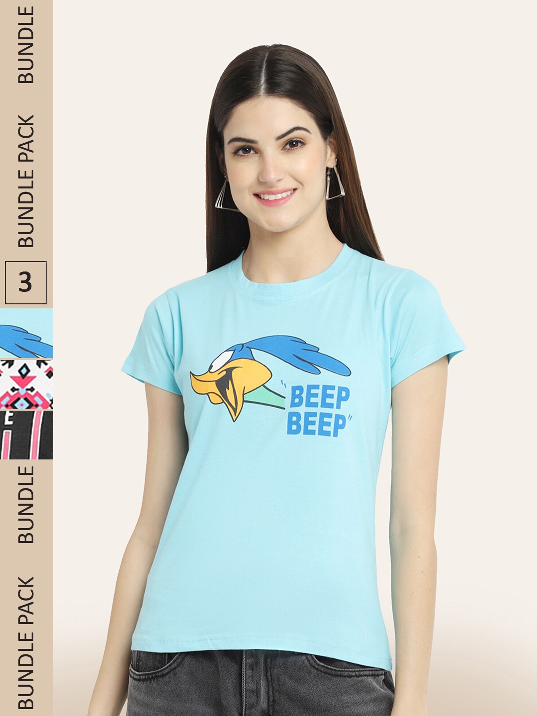 BAESD Pack Of 3 Graphic Printed Round Neck Cotton T-shirt, Blue