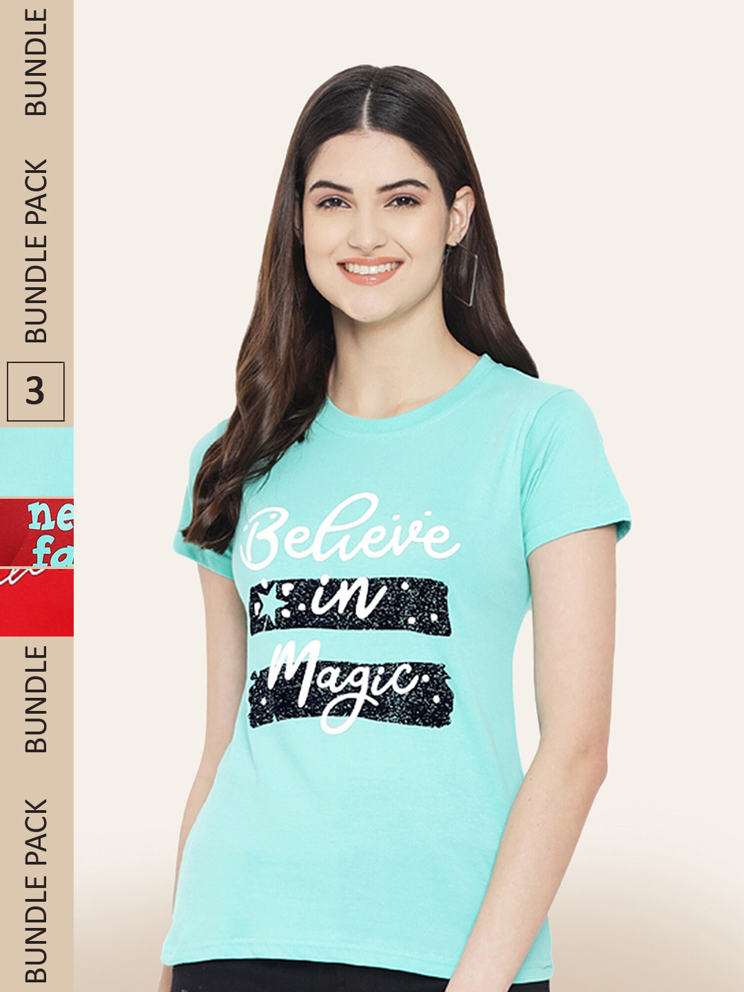 

BAESD Women Pack Of 3 Printed Cotton T-shirt, Blue