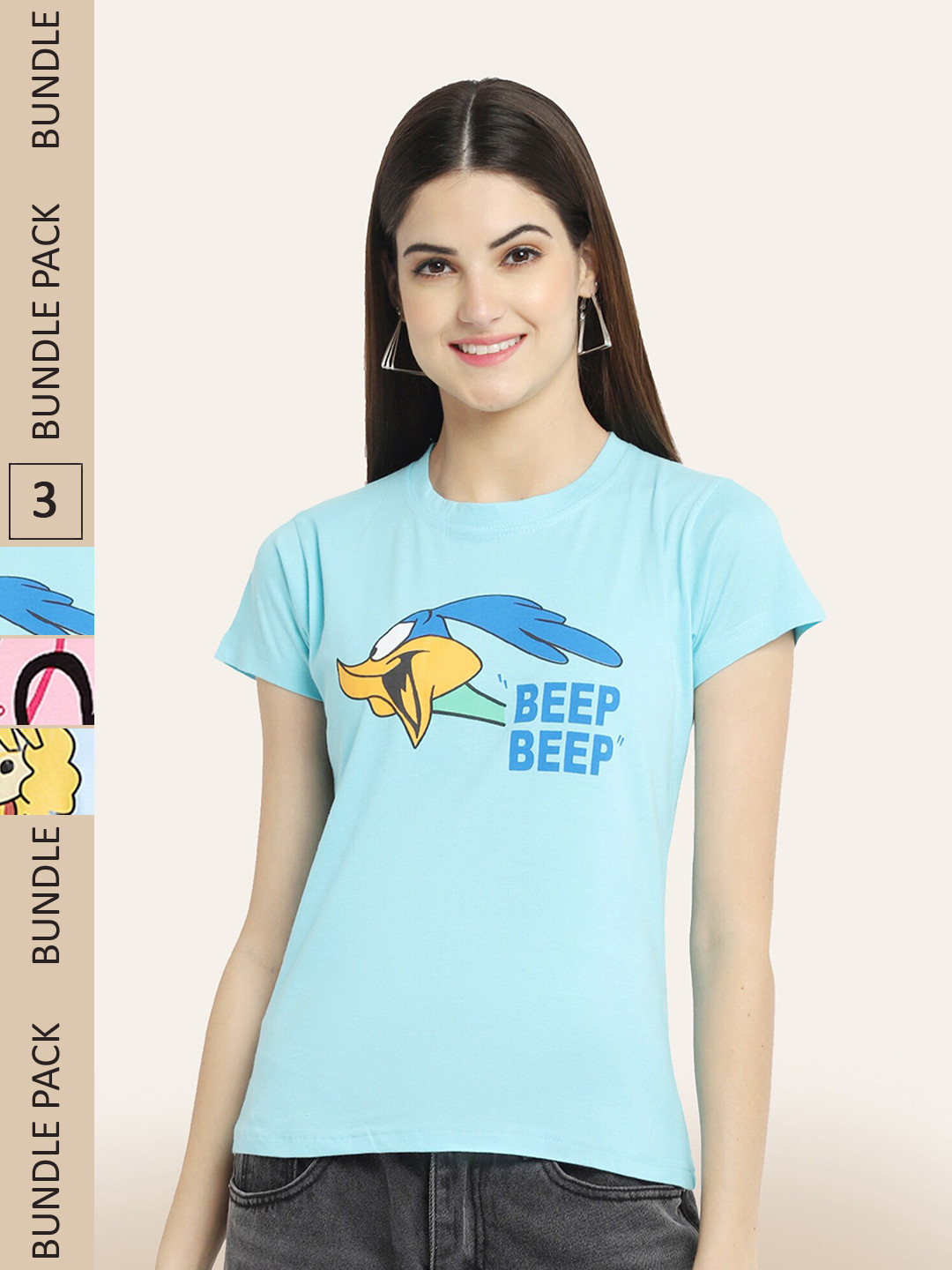 

BAESD Pack Of 3 Graphic Printed Cotton T-shirts, Turquoise blue