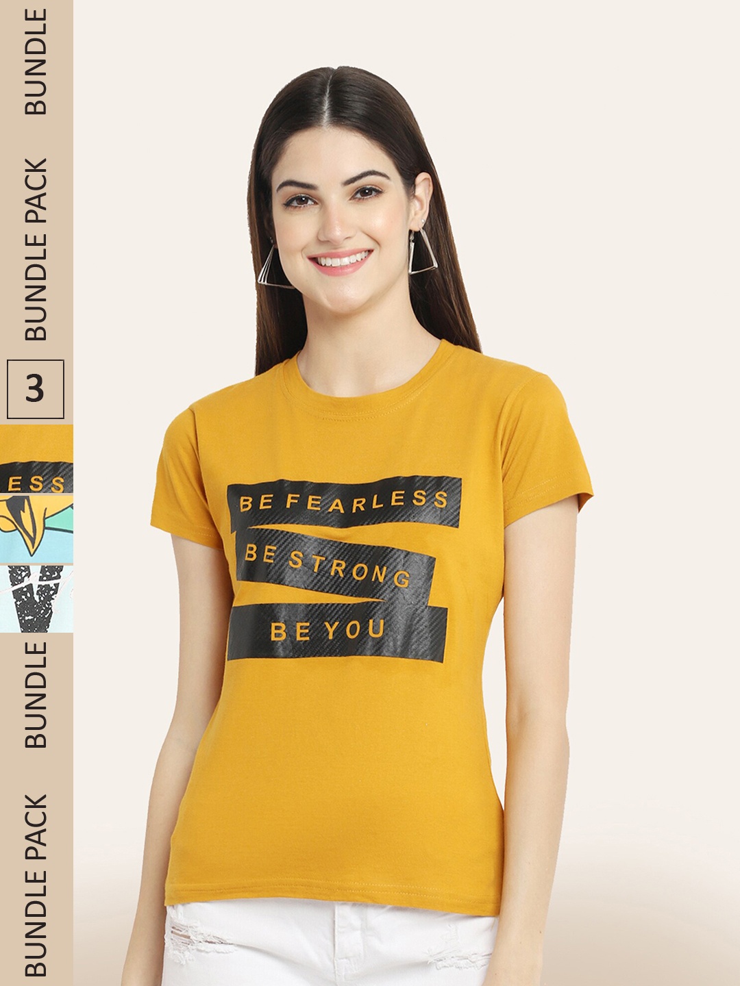 

BAESD Pack Of 3 Typography Printed Cotton T-shirt, Mustard