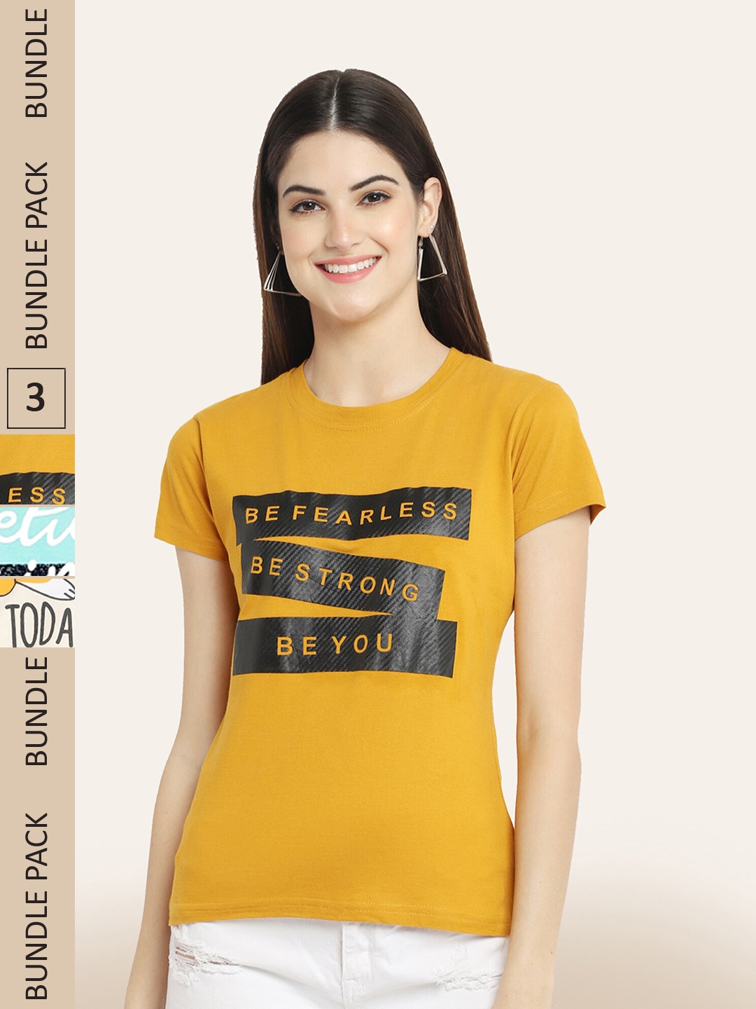

BAESD Pack Of 3 Printed Cotton T-shirts, Mustard