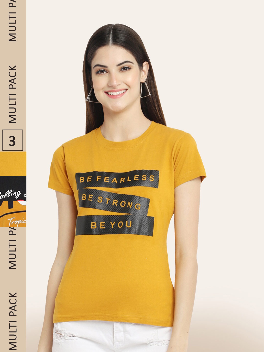 

BAESD Pack Of 3 Printed Cotton T-shirt, Yellow