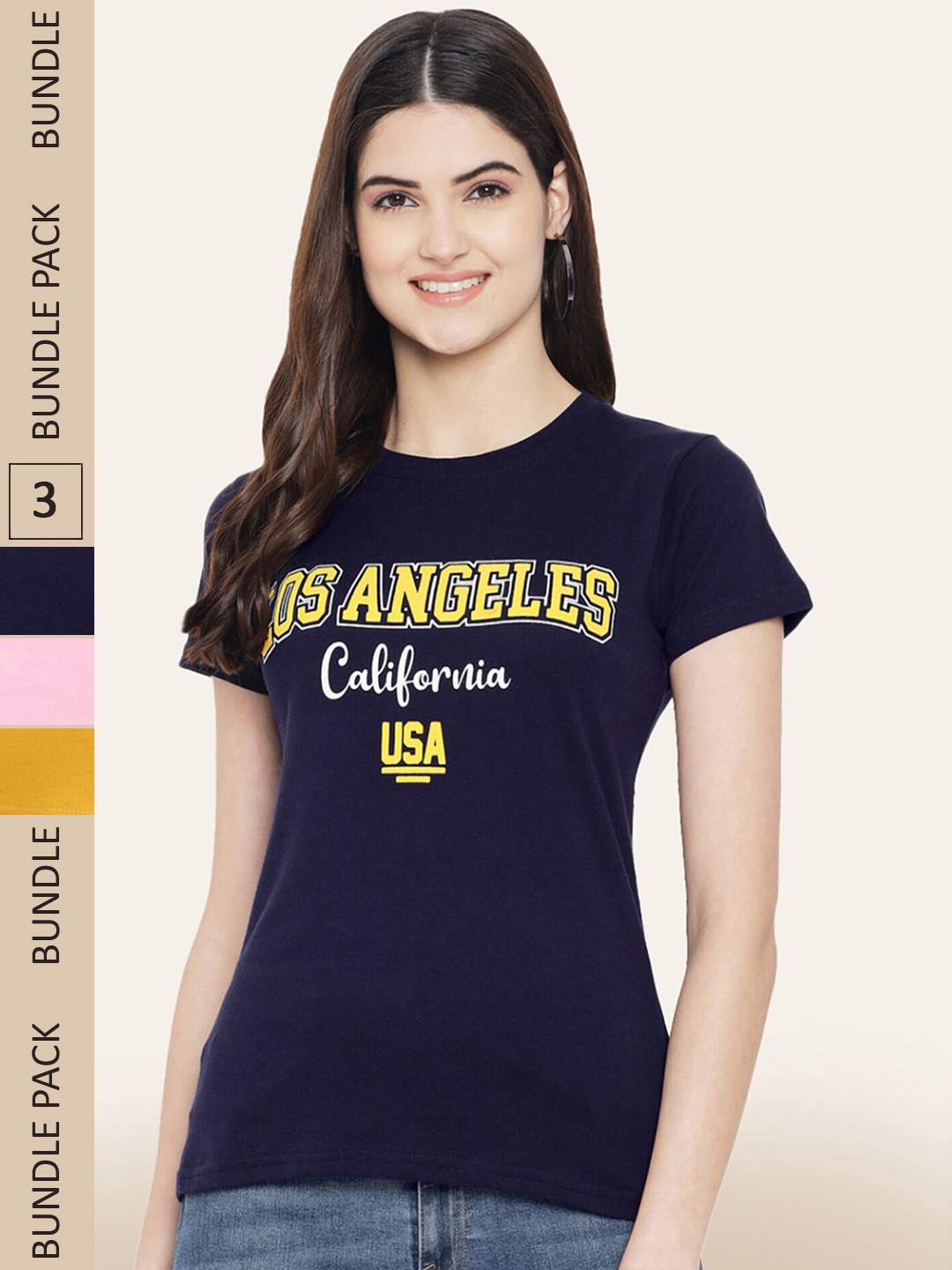 

BAESD Pack Of 3 Typography Printed Cotton T-shirts, Navy blue