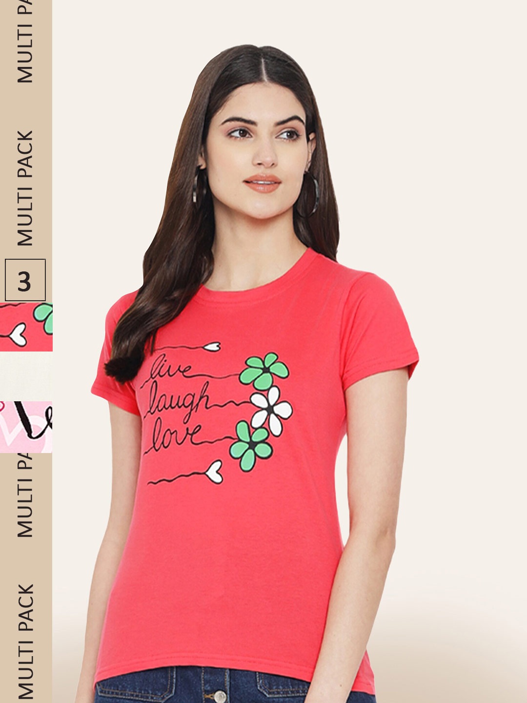 

BAESD Pack Of 3 Round Neck Printed Cotton T-shirt, Red
