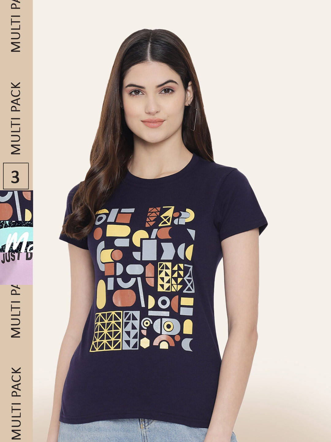 

BAESD Pack Of 3 Printed Cotton T-shirt, Navy blue