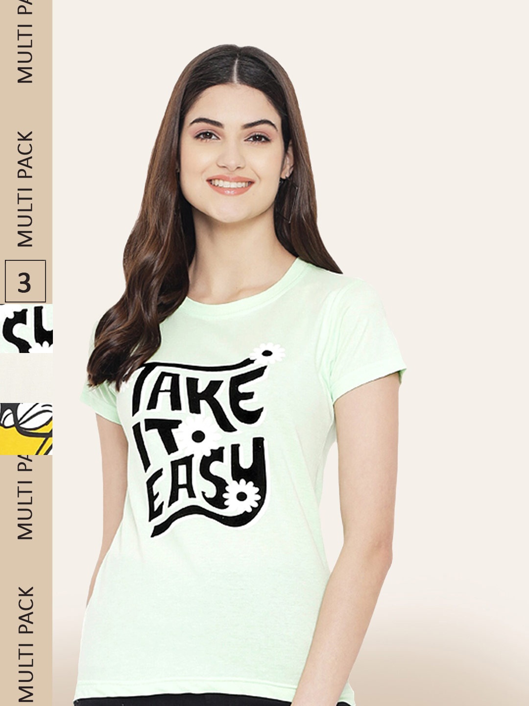 

BAESD Pack Of 3 Printed Typography Printed Cotton T-shirt, Sea green