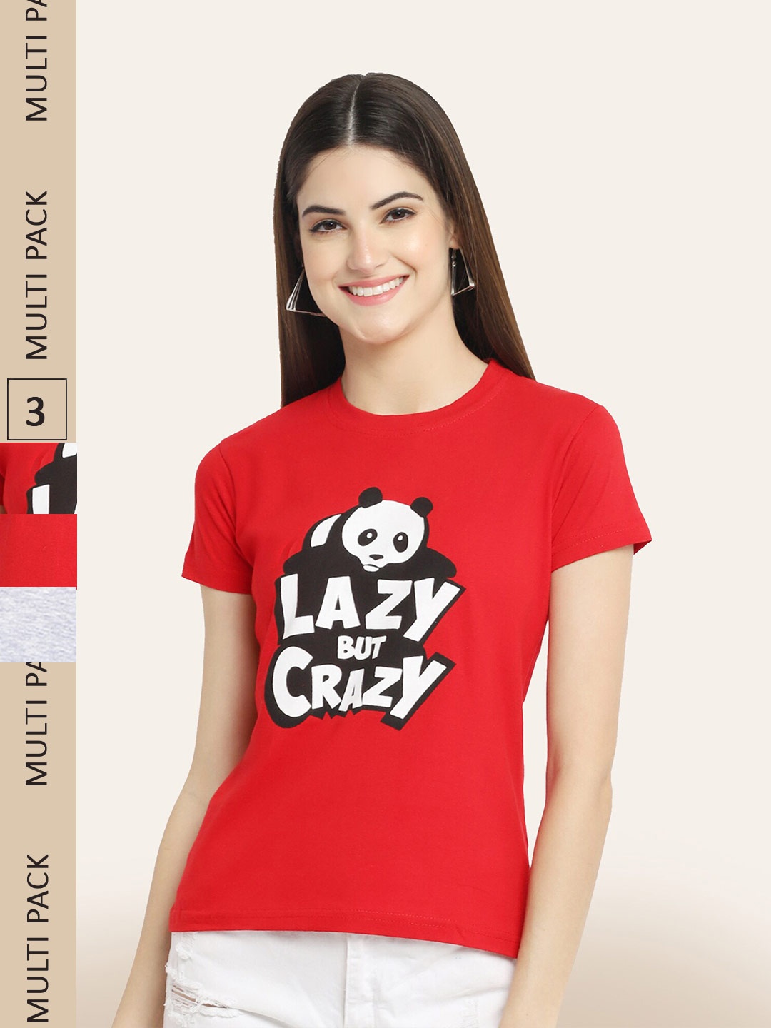 

BAESD Pack of 3 Printed Cotton Round Neck T-shirt, Red