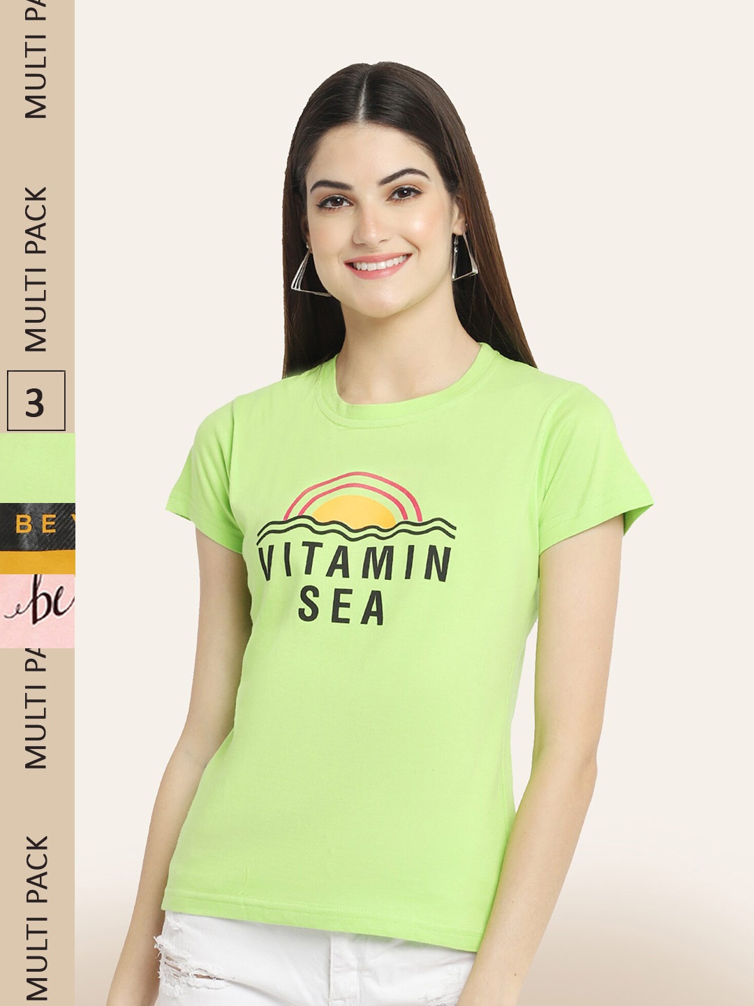 

BAESD Pack Of 3 Typography Printed Round Neck Cotton T-shirt, Green