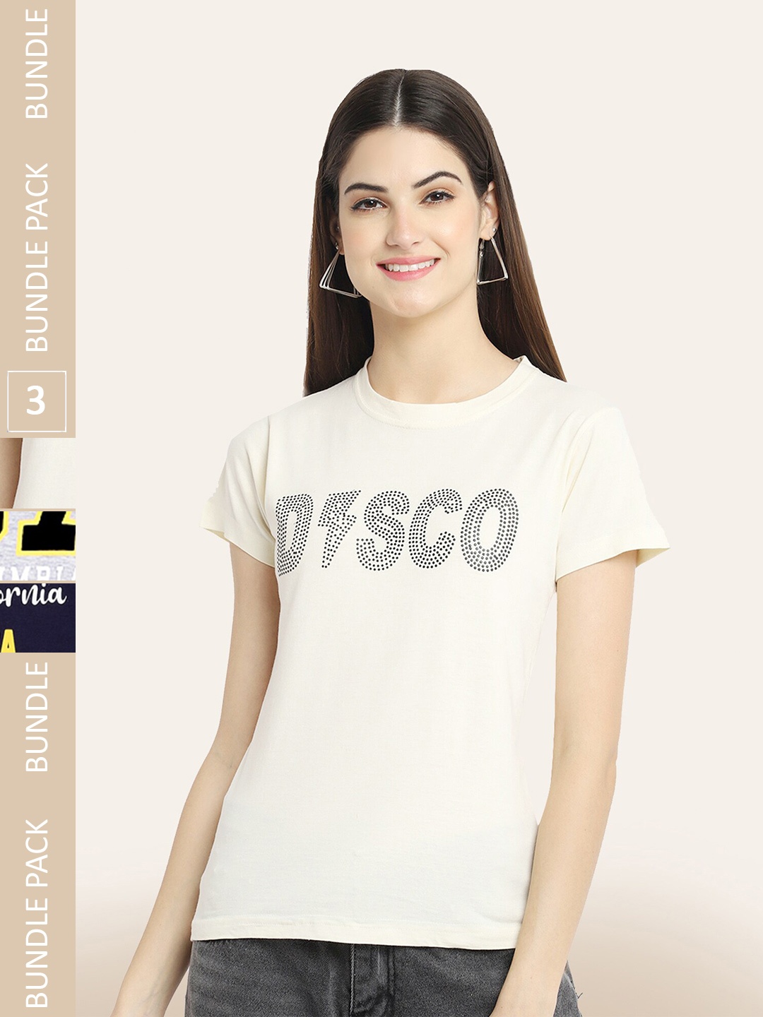 

BAESD Pack Of 3 Typography Printed Cotton T-shirt, Beige