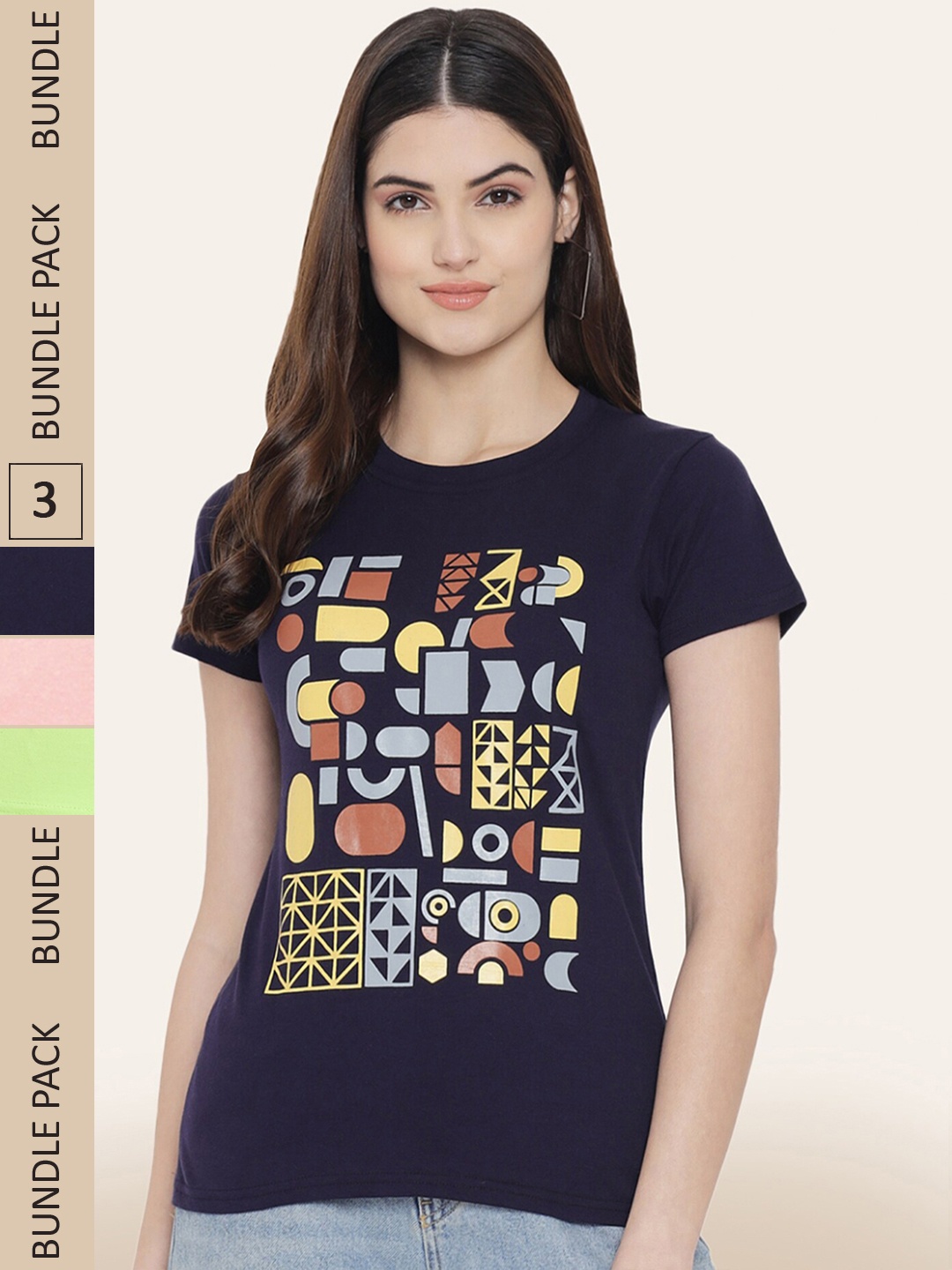 

BAESD Pack Of 3 Printed Cotton T-shirts, Navy blue
