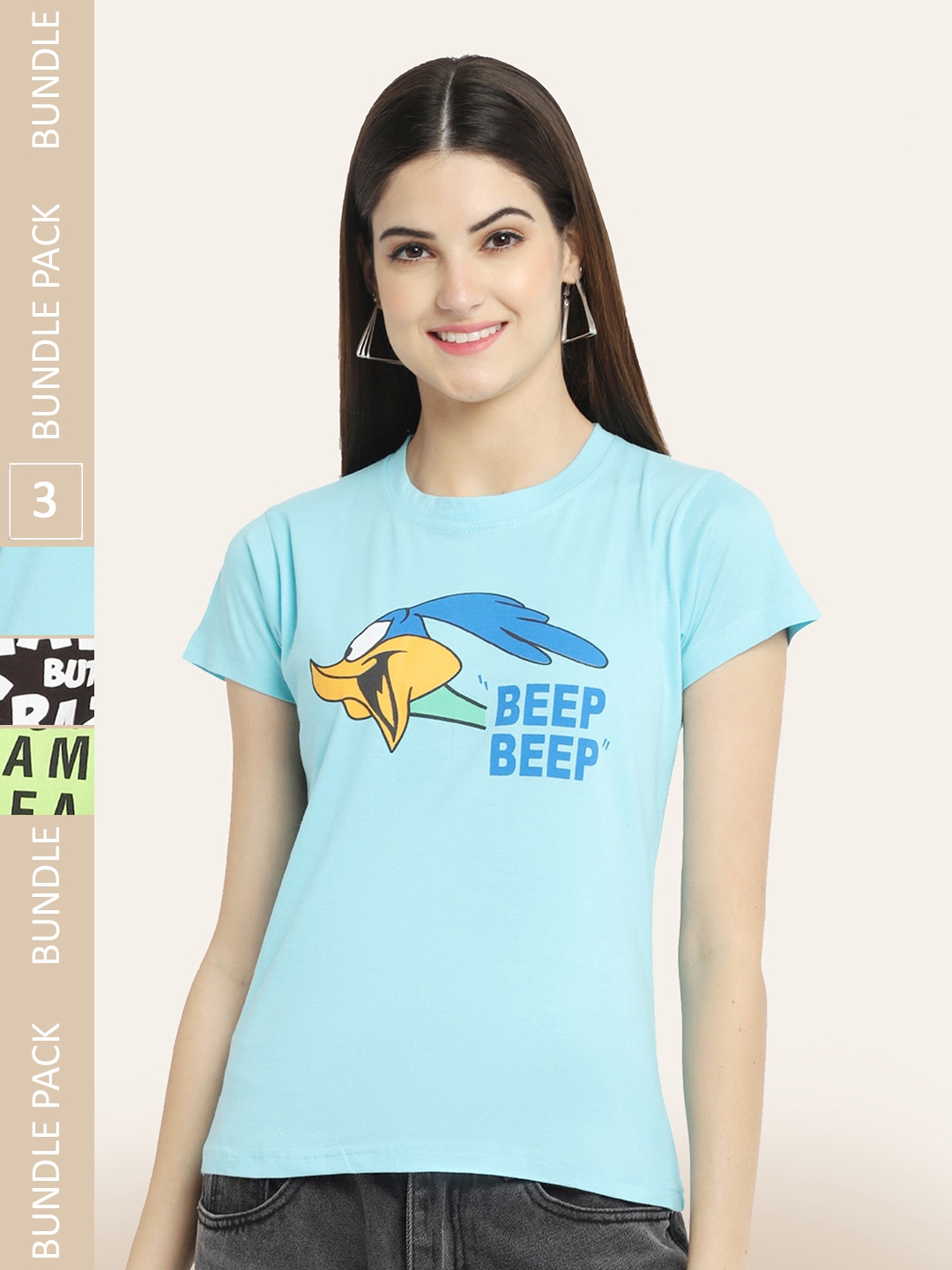 

BAESD Pack Of 3 Printed Cotton T-shirt, Blue