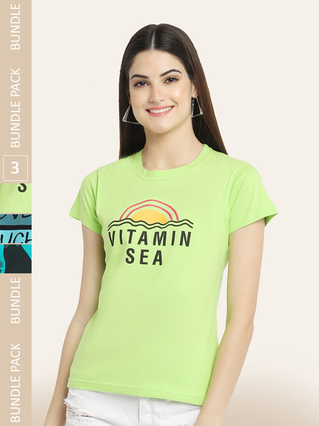 BAESD Pack Of 3 Typography Printed Cotton T-shirt, Green