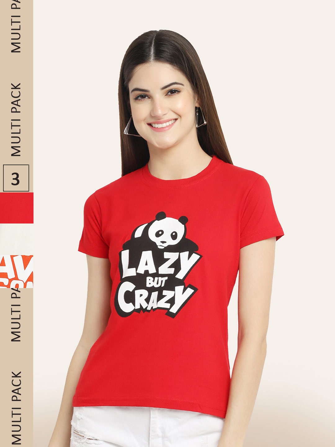 

BAESD Pack Of 3 Typography Printed Cotton T-shirt, Red