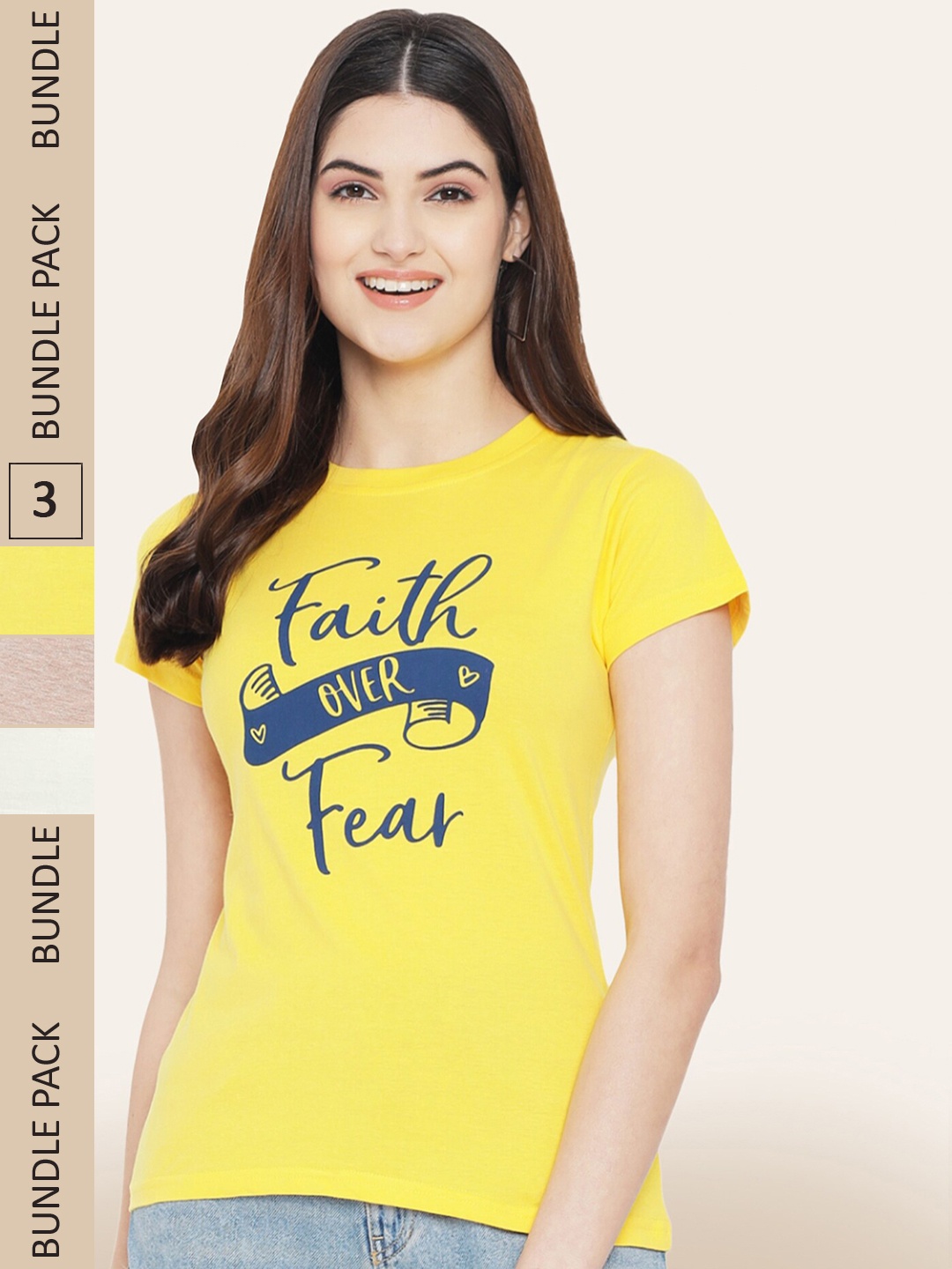 BAESD Pack Of 3 Printed Round Neck Cotton T-shirts, Yellow
