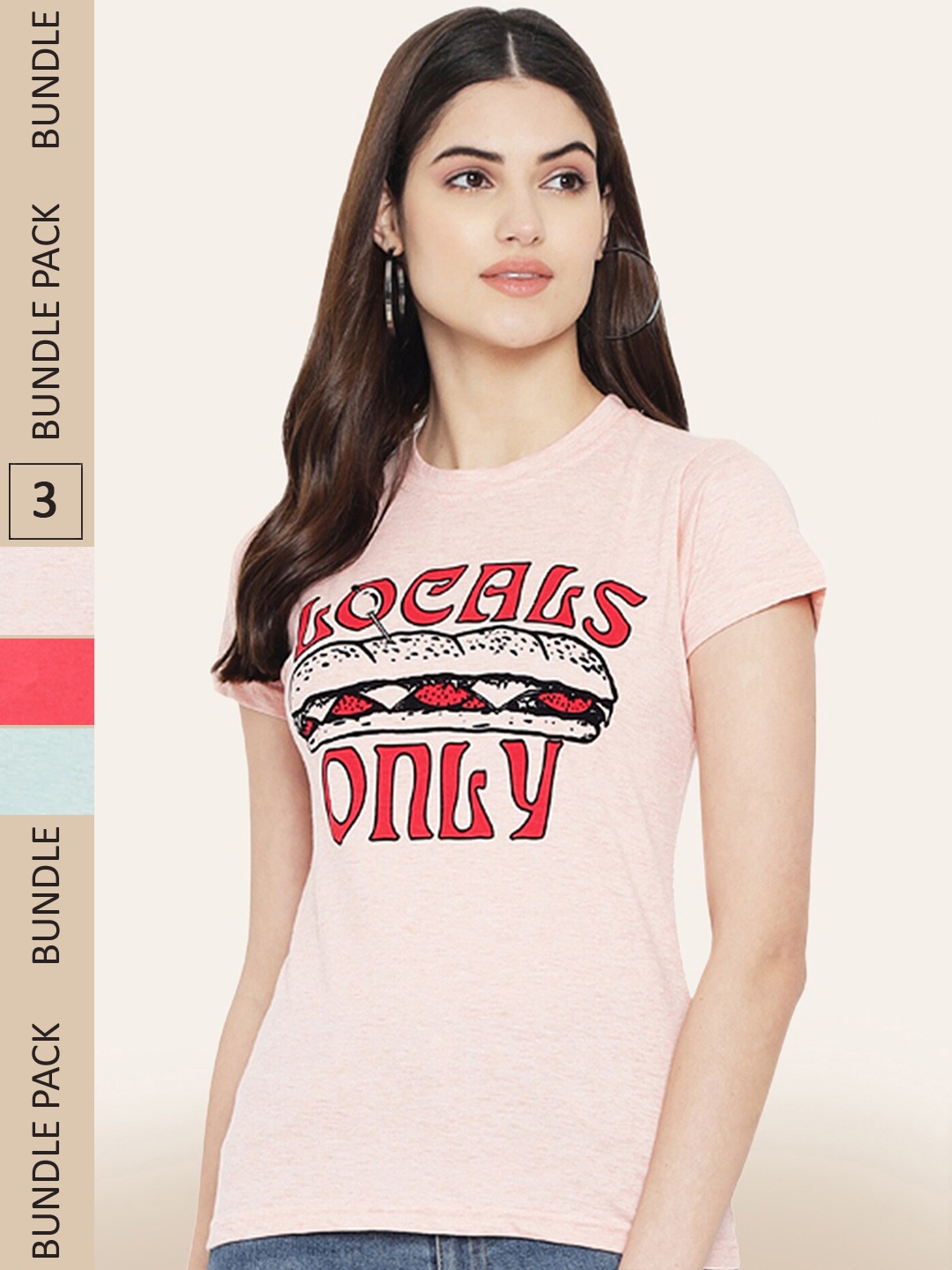 

BAESD Pack Of 3 Printed Cotton T-shirt, Pink