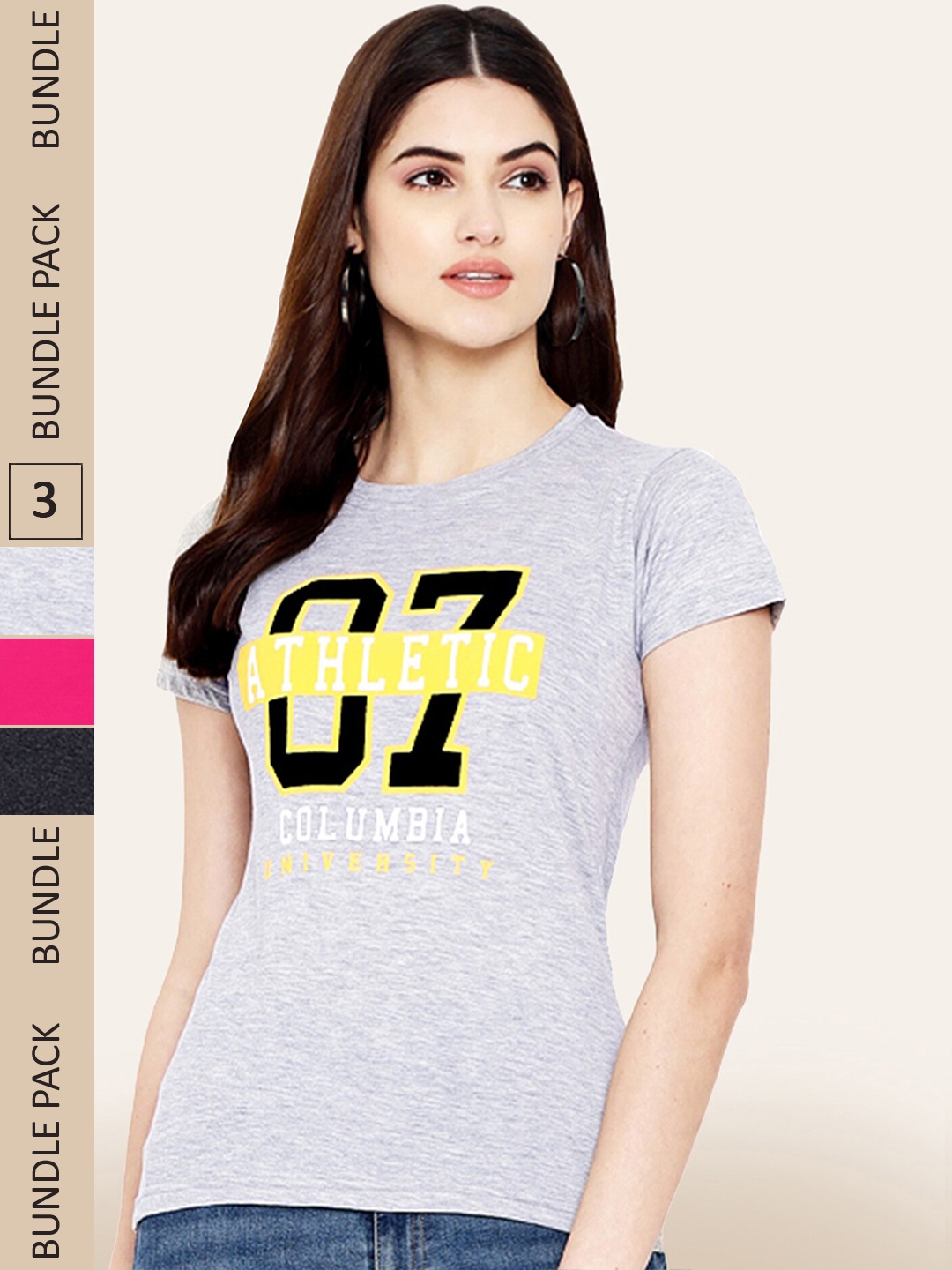

BAESD Pack Of 3 Typography Printed Cotton T-shirt, Grey melange