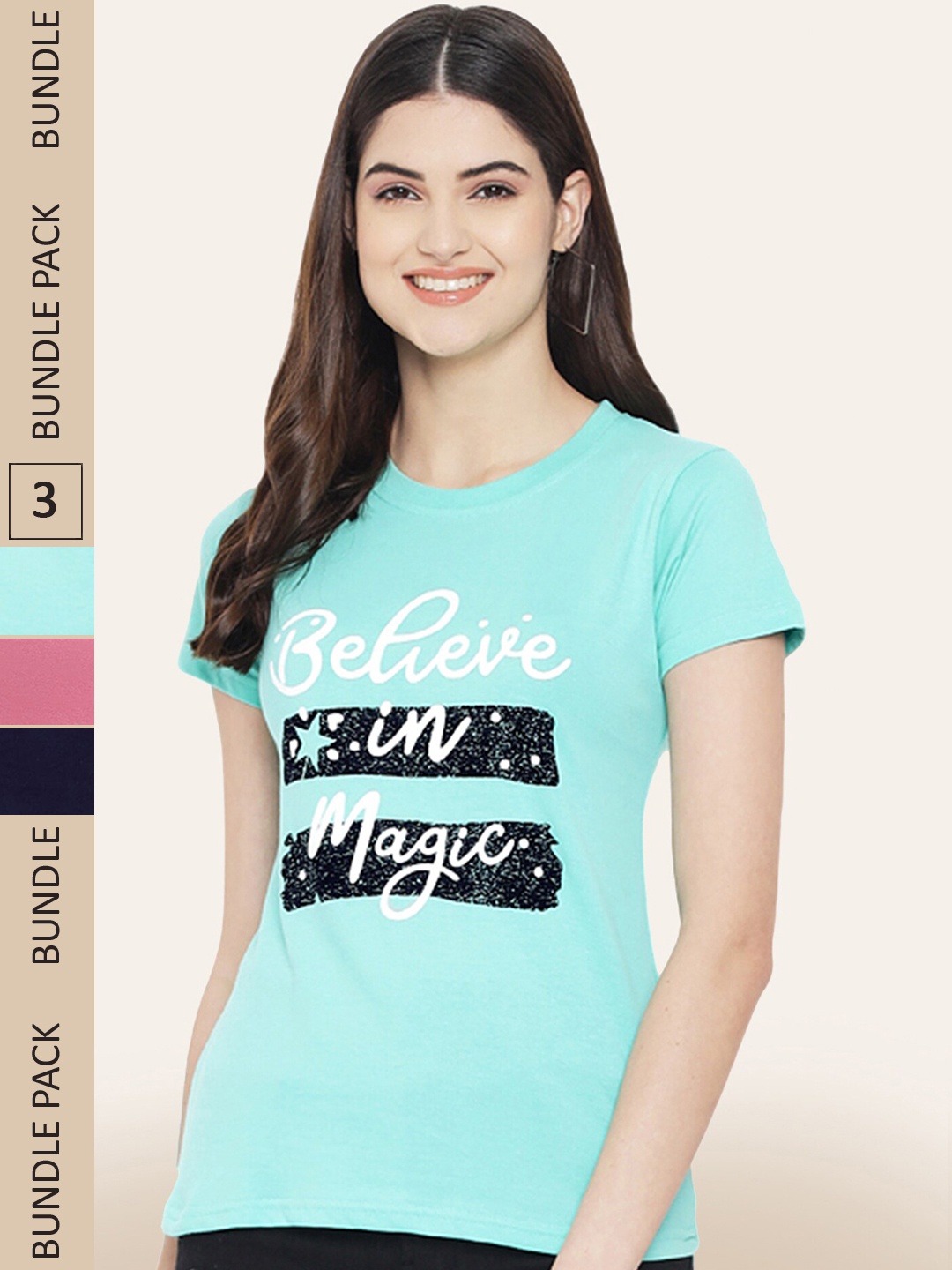 

BAESD Pack Of 3 Typography Printed Casual Cotton T-shirts, Blue