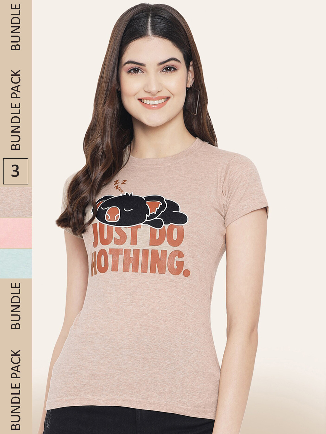 

BAESD Pack Of 3 Printed Round Neck Cotton T-shirt, Brown