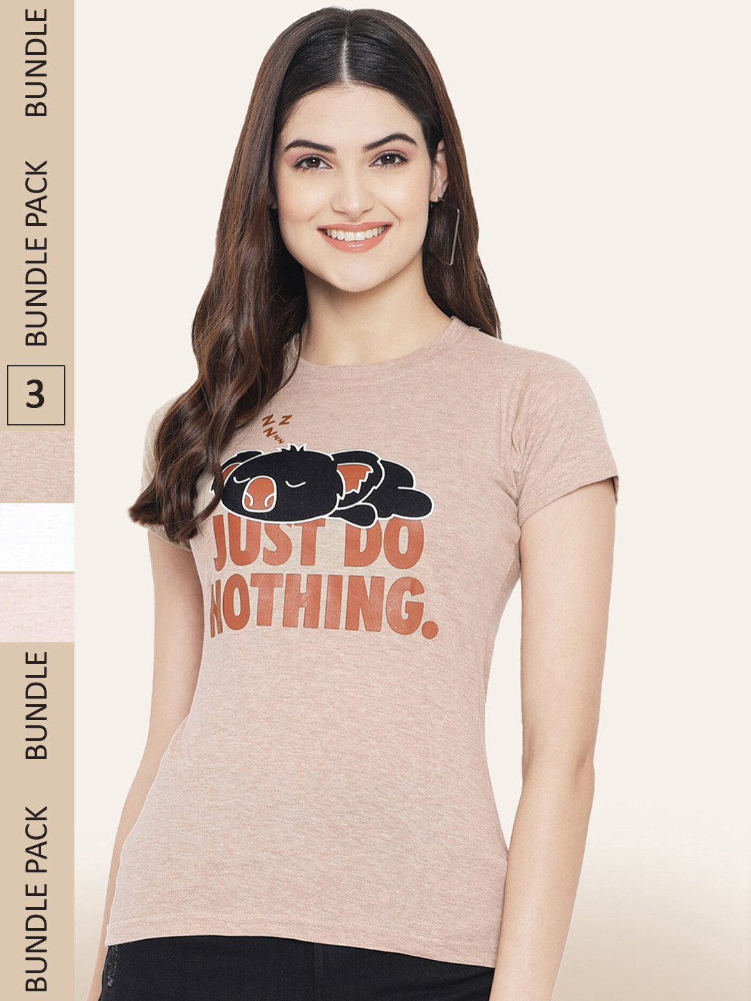 

BAESD Pack of 3 Typography Printed Cotton T-shirt, Beige