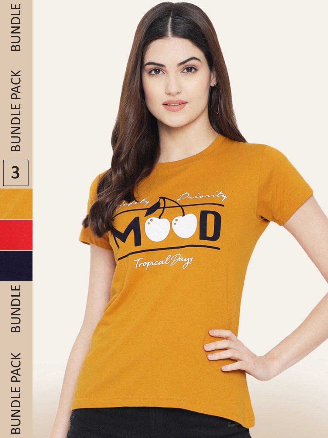 

BAESD Pack Of 3 Typography Printed Cotton T-shirt, Orange
