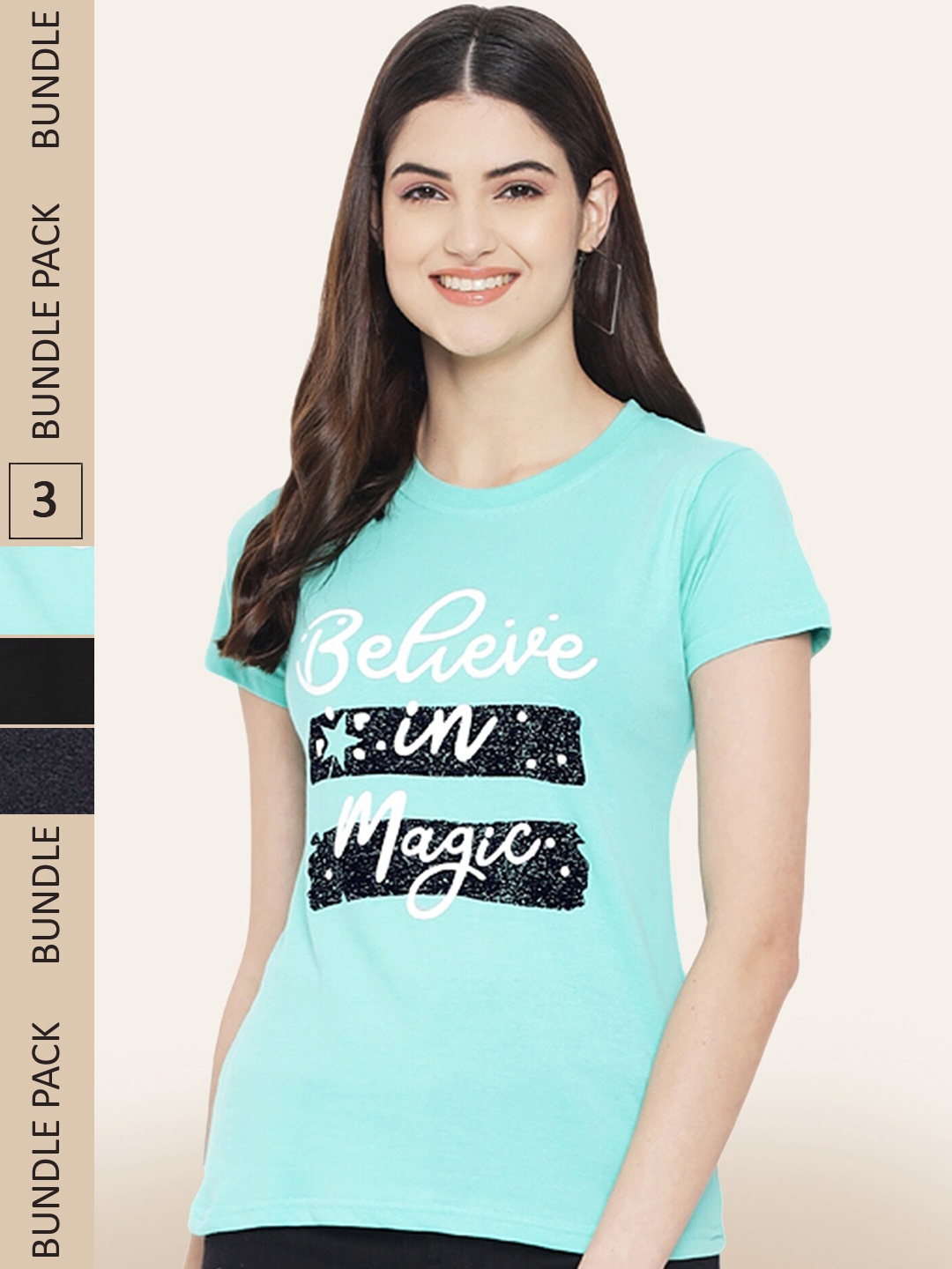 

BAESD Pack Of 3 Typography Printed Cotton T-shirt, Blue