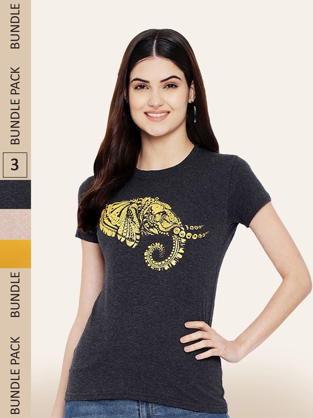 BAESD Pack Of 3 Graphic Printed Cotton T-Shirt, Black