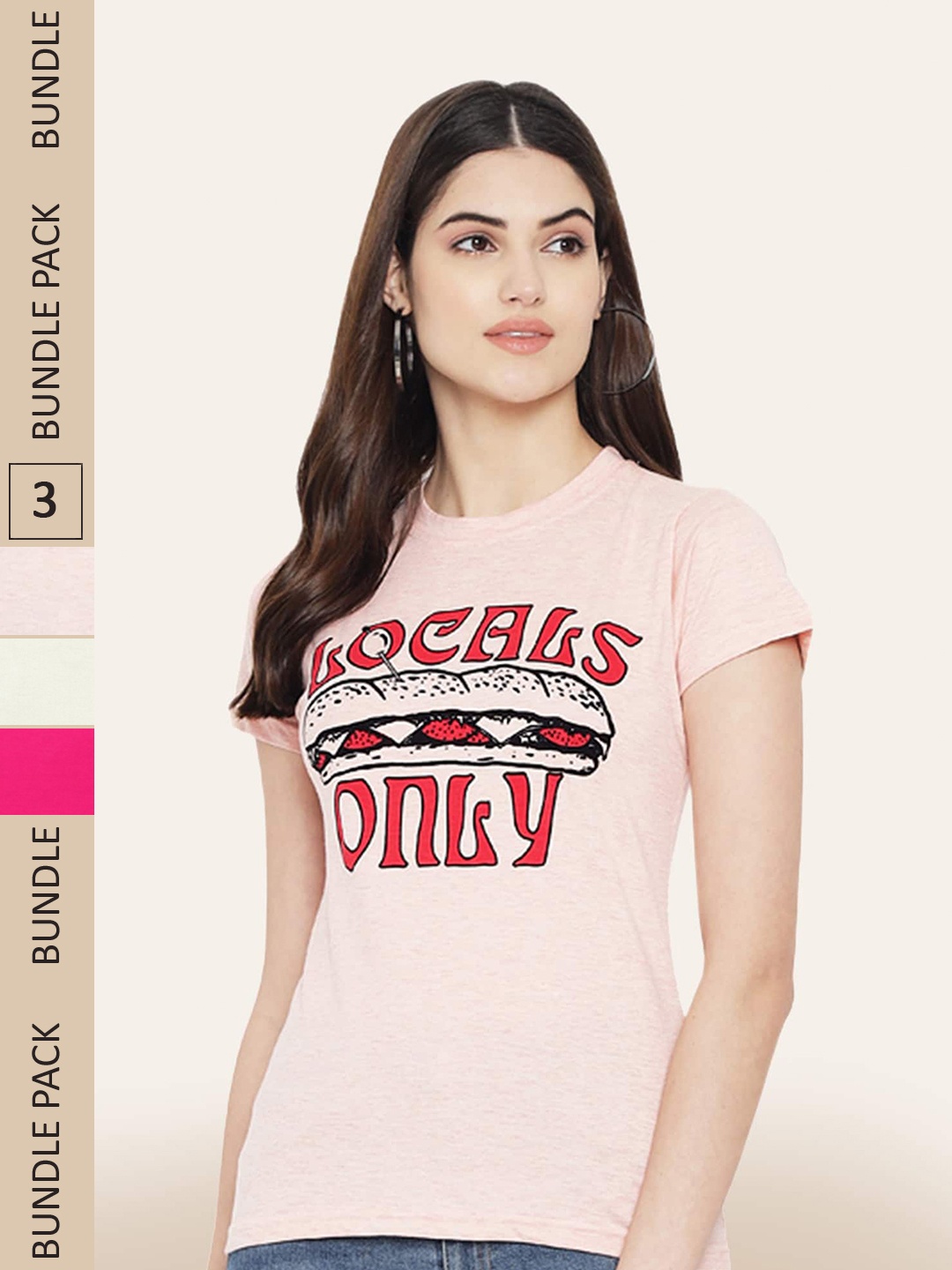 

BAESD Pack Of 3 Typography Printed Cotton T-shirt, Peach