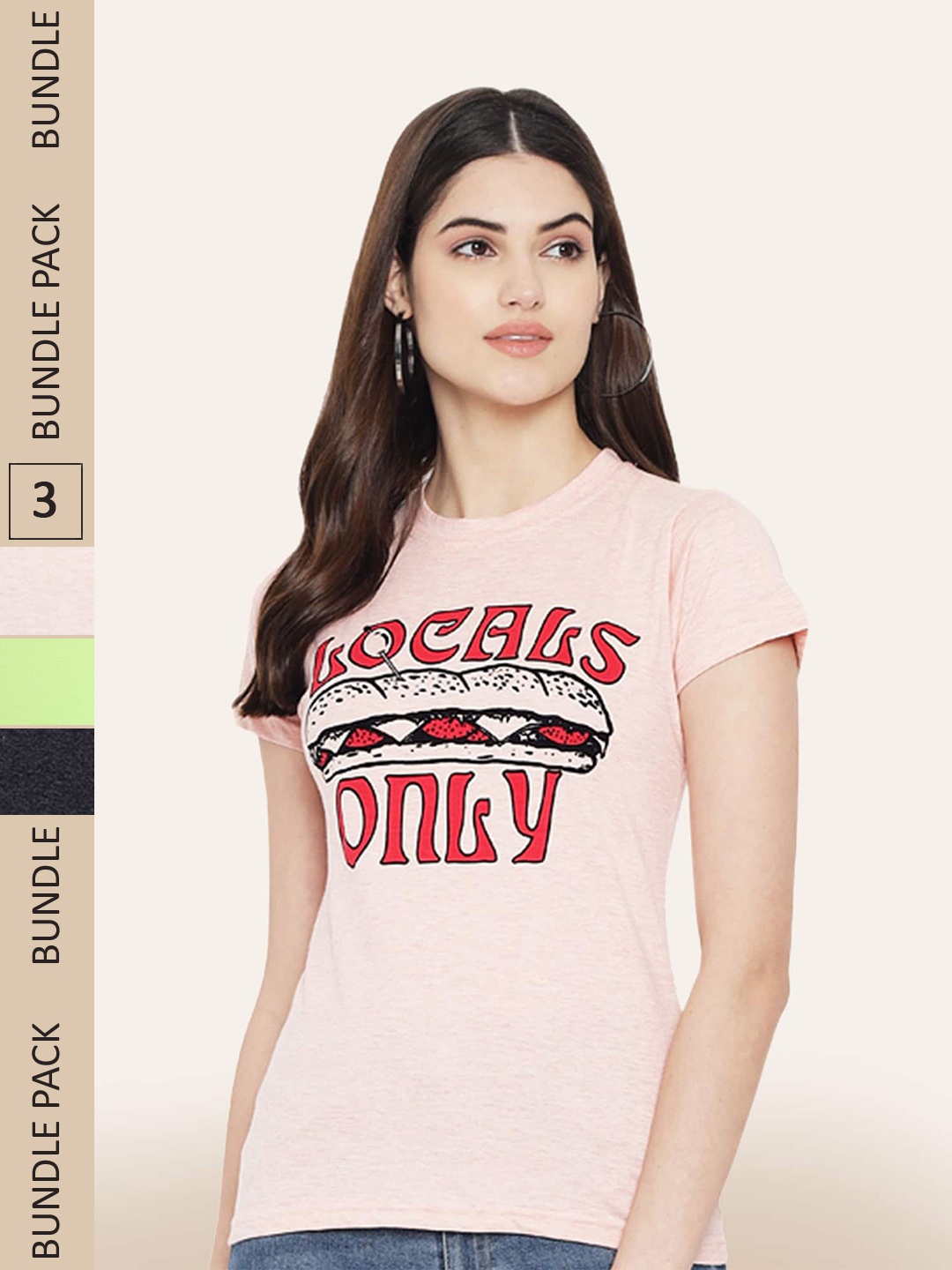

BAESD Pack Of 3 Printed Cotton T-shirt, Pink