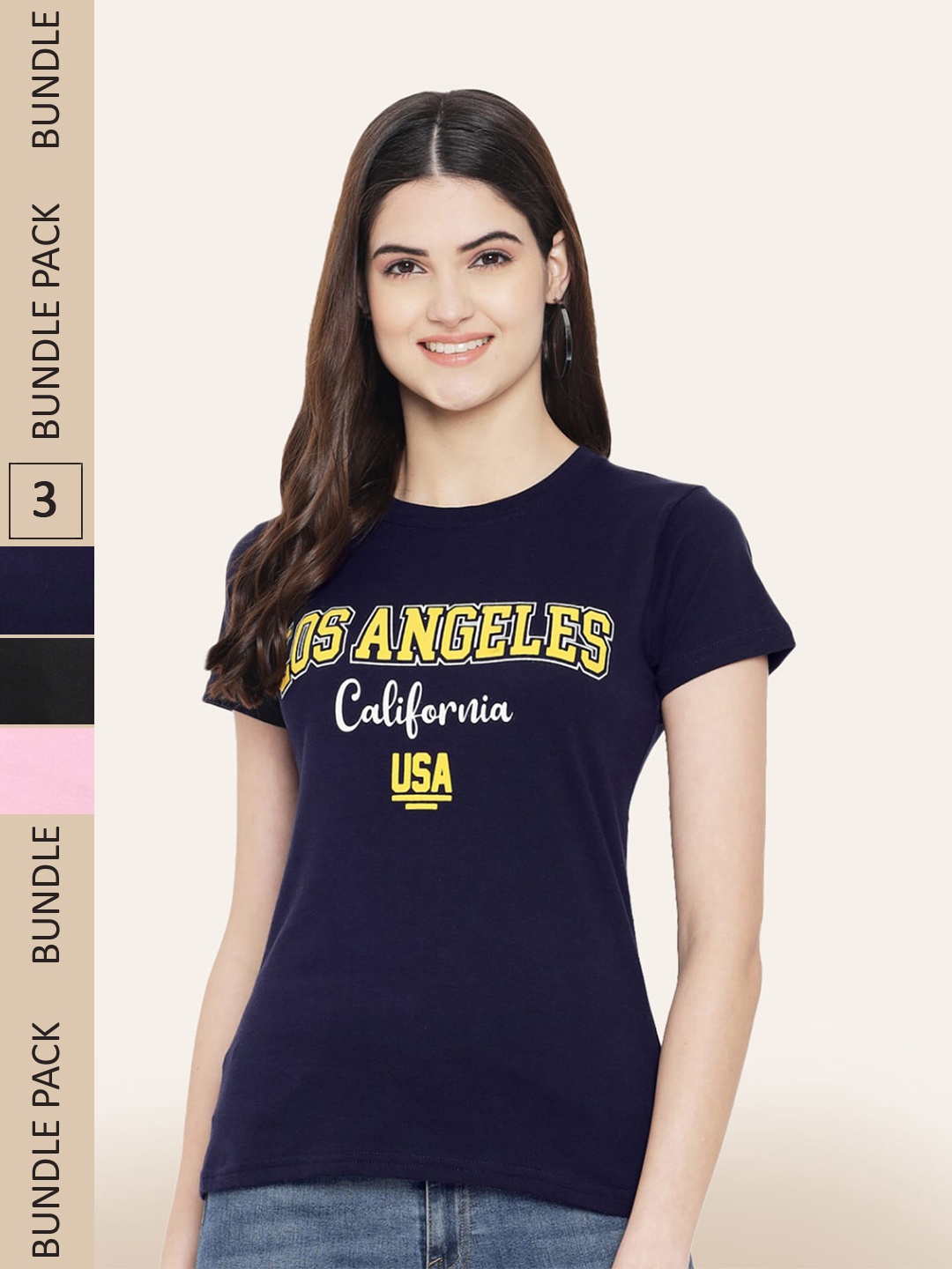 BAESD Pack of 3 Typography Printed Cotton T-shirts, Navy blue