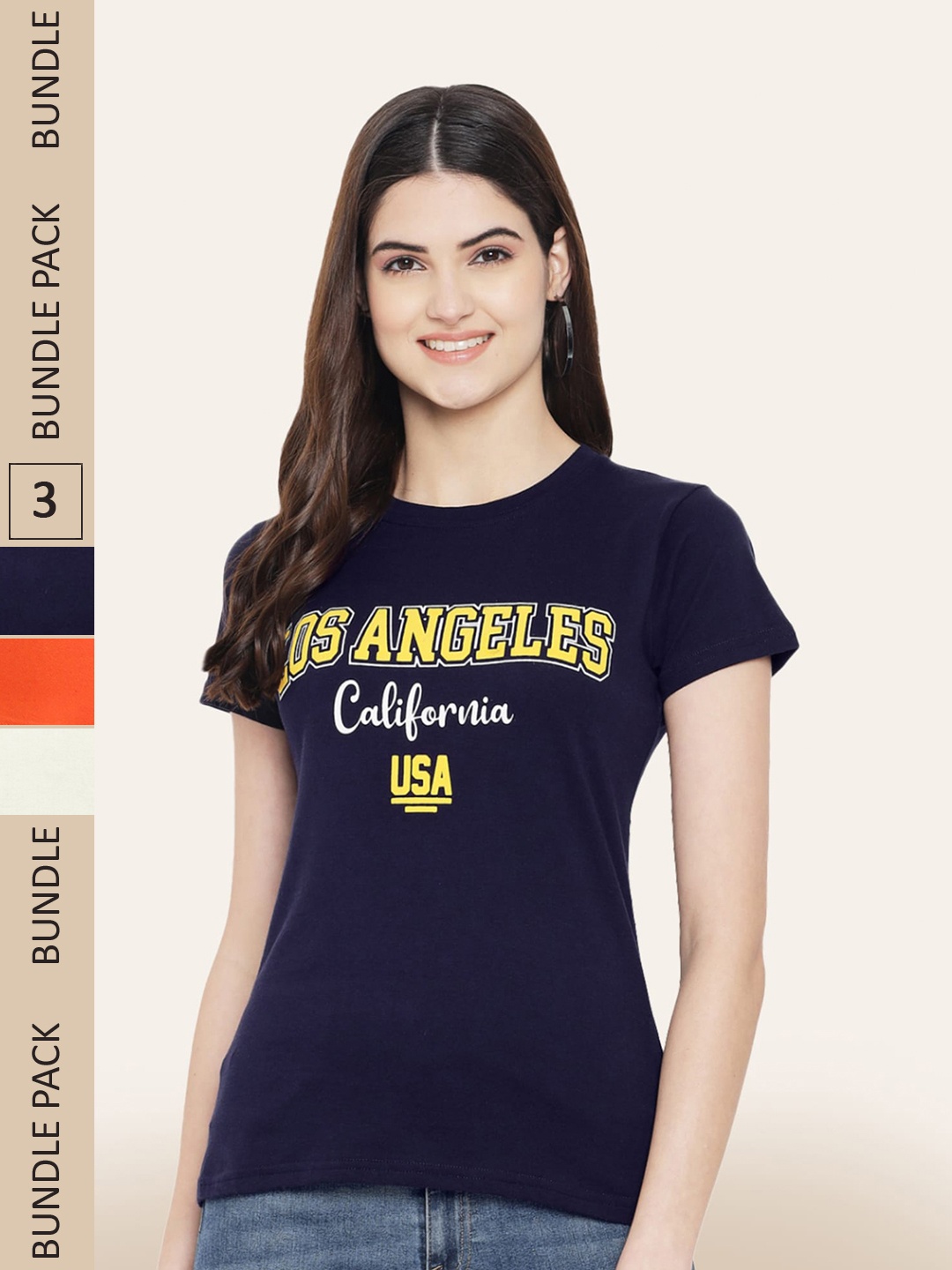 

BAESD Pack Of 3 Printed Cotton T-shirt, Navy blue
