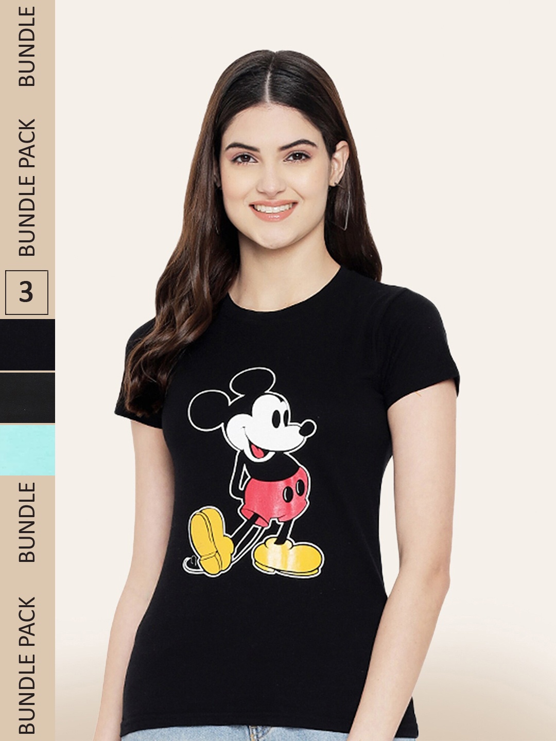 

BAESD Women Pack Of 3 Printed Cotton T-shirt, Black