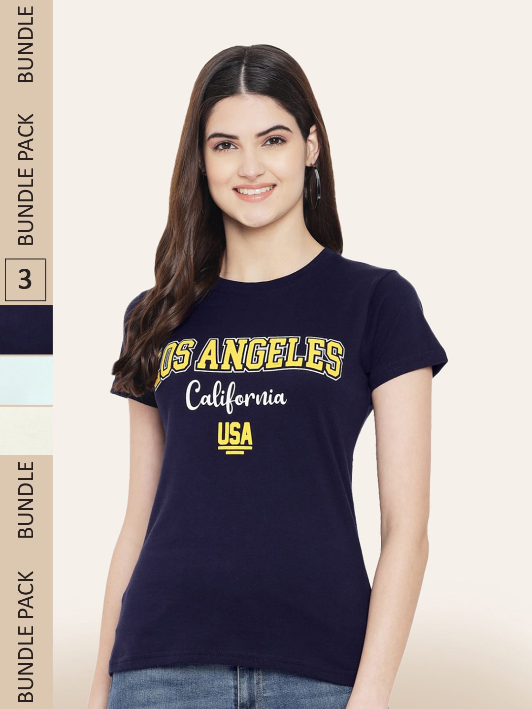 

BAESD Pack Of 3 Printed Cotton T-shirt, Navy blue