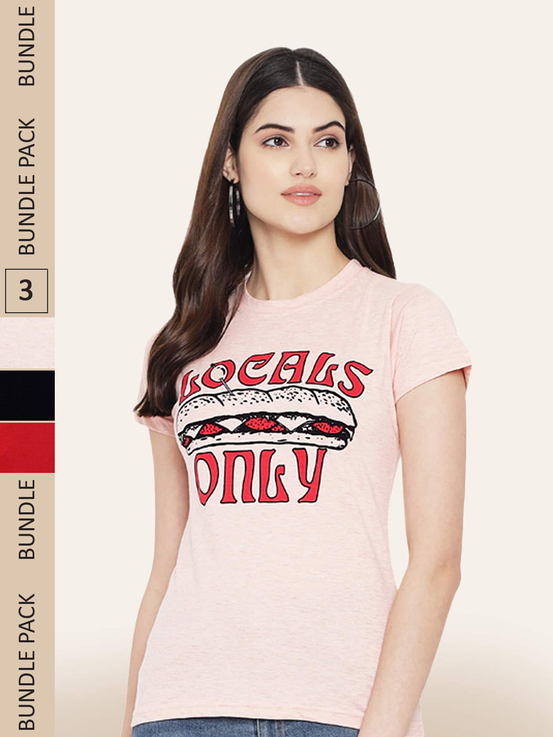 

BAESD Pack Of 3 Printed Casual Cotton T-shirts, Pink