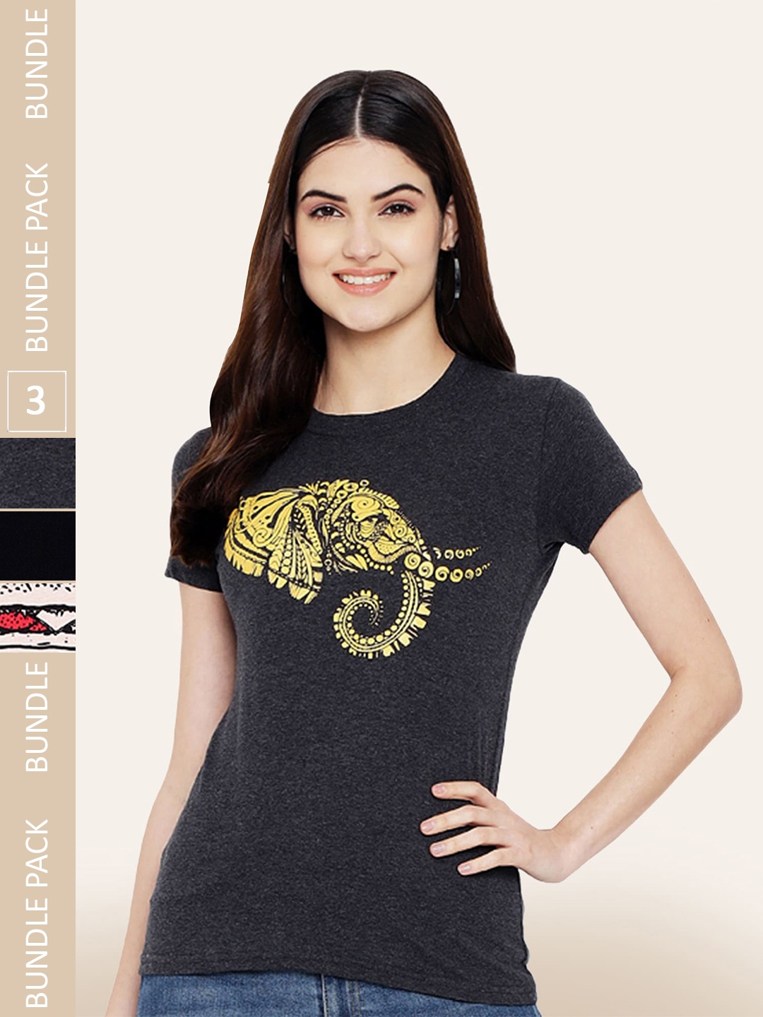 BAESD Pack Of 3 Graphic Printed Cotton T-shirt, Black