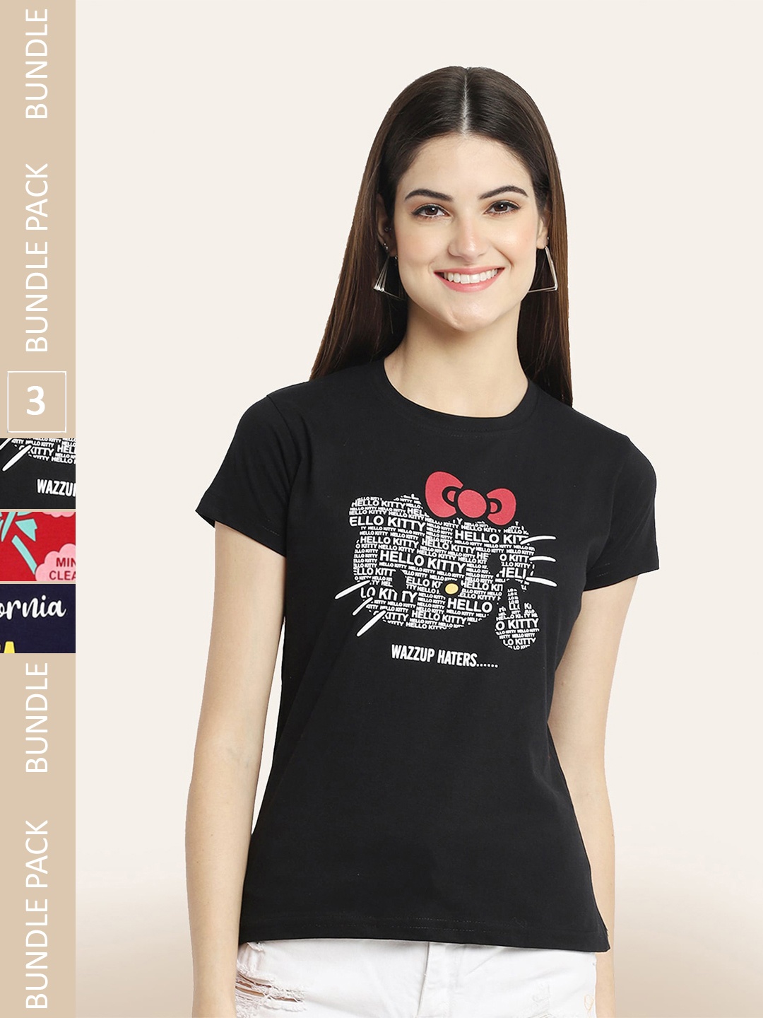 

BAESD Pack Of 3 Printed Cotton T-shirt, Black