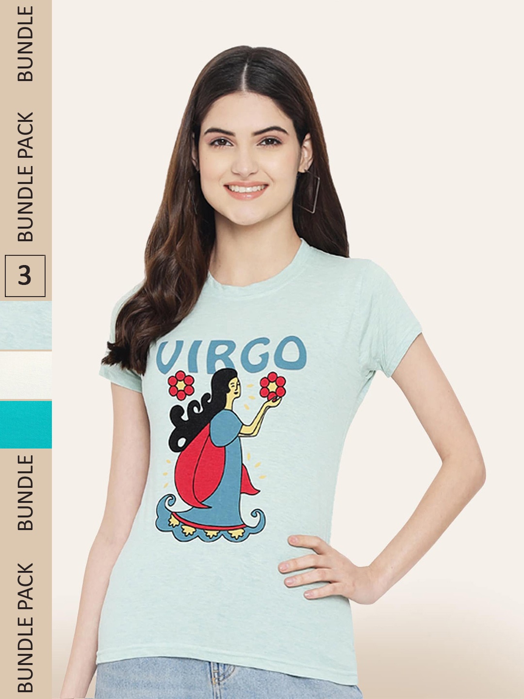 

BAESD Pack Of 3 Printed Round Neck Cotton T-shirts, Blue