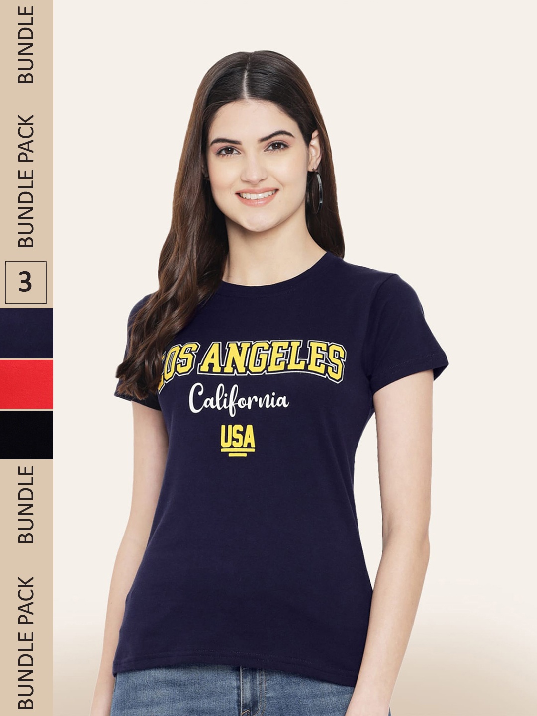 

BAESD Pack Of 3 Typography Printed Cotton T-shirt, Navy blue