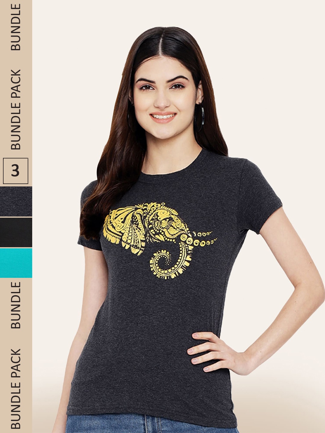 

BAESD Pack Of 3 Printed Casual Cotton T-shirts, Black