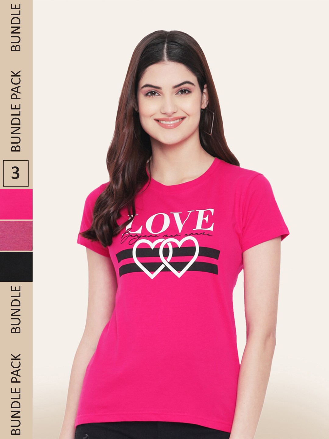

BAESD Pack Of 3 Printed Cotton T-shirts, Pink