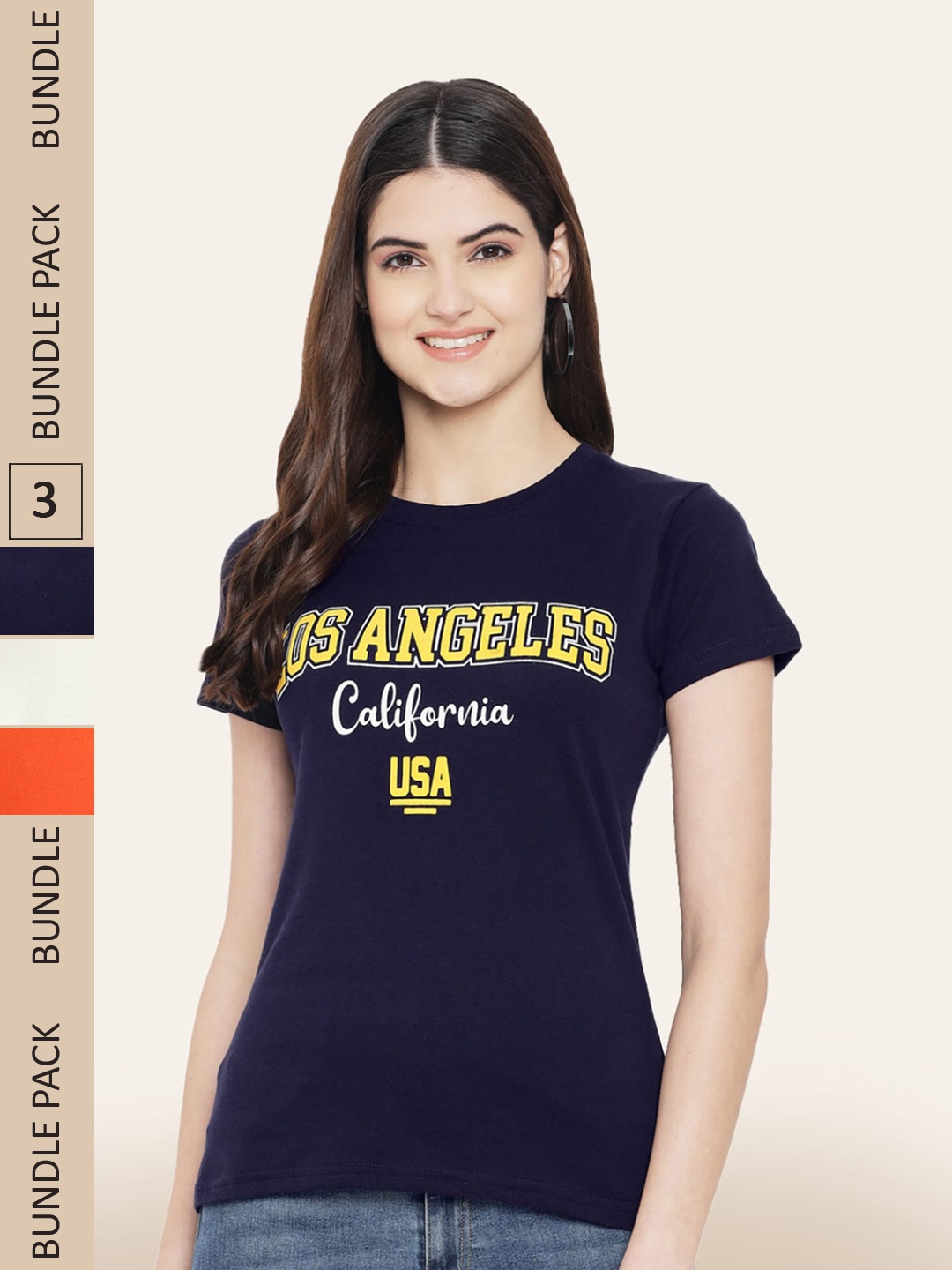 

BAESD Pack of 3 Typography Printed Cotton T-shirts, Navy blue