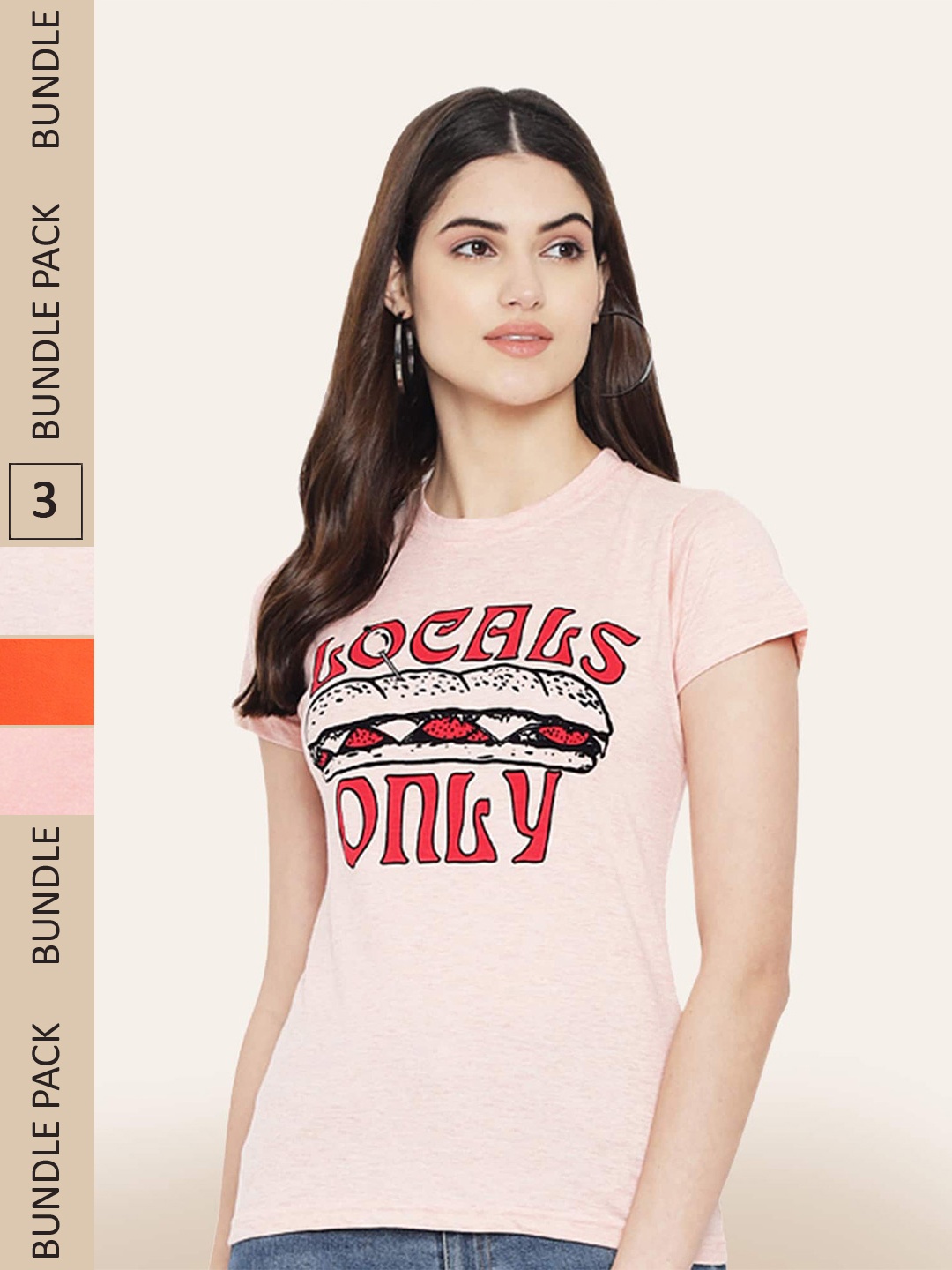 

BAESD Women Pack Of 3 Printed Cotton T-shirt, Pink