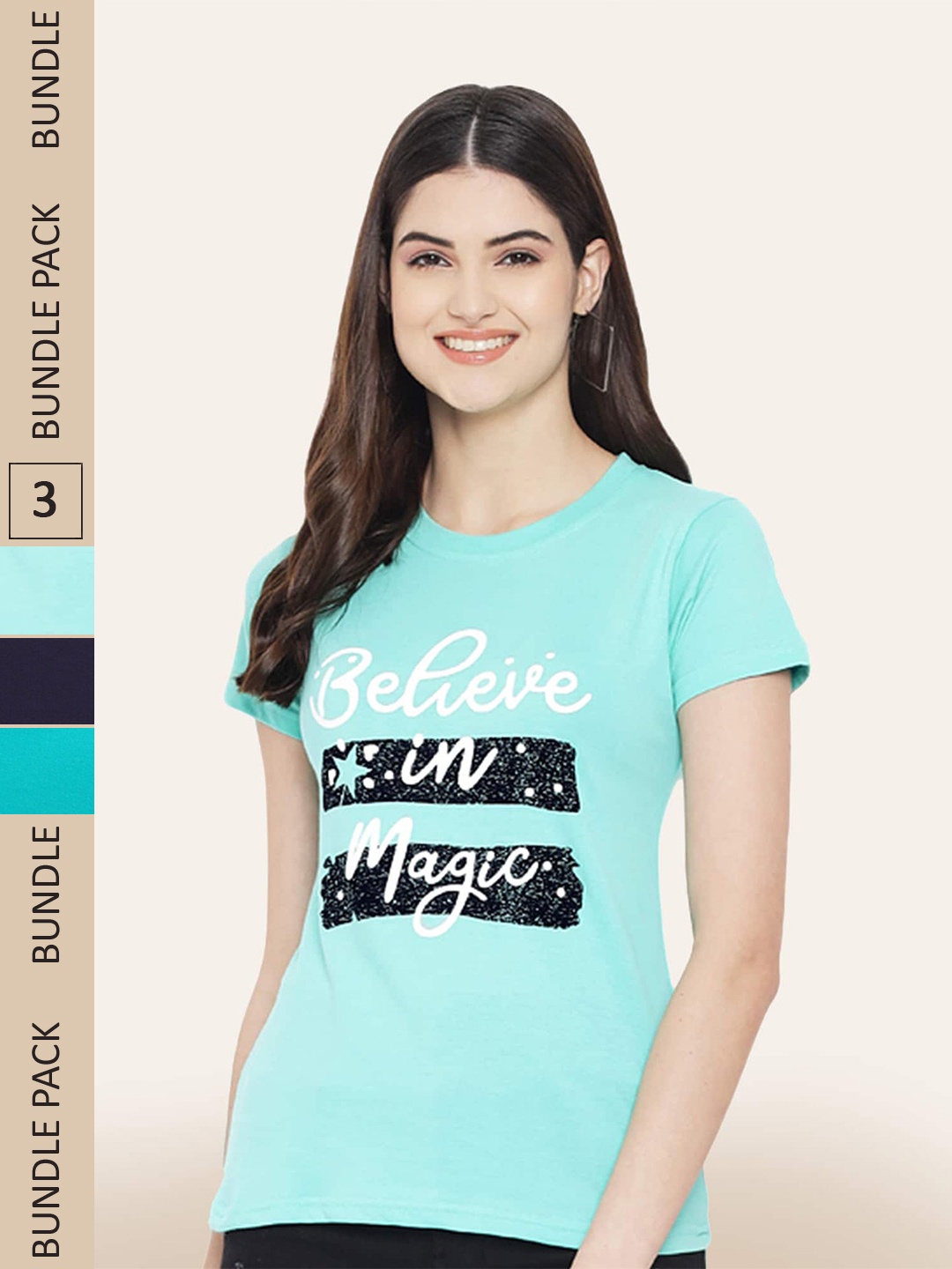 

BAESD Pack Of 3 Typography Printed Casual Cotton T-shirts, Blue