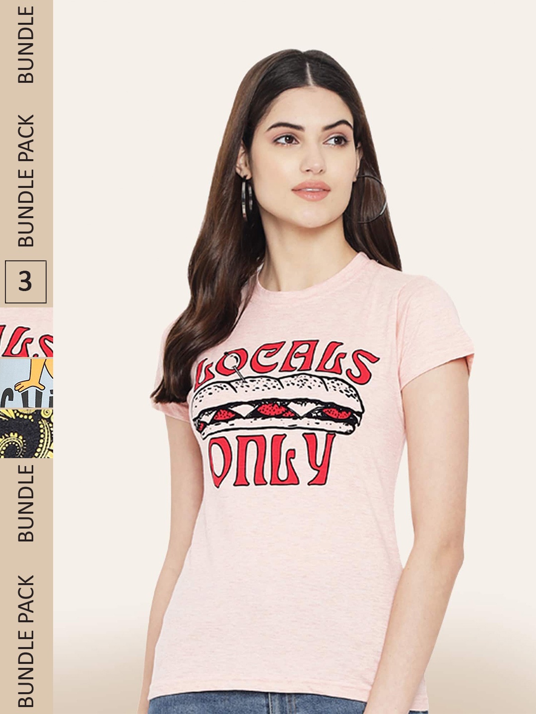 

BAESD Pack Of 3 Printed Cotton T-shirt, Pink