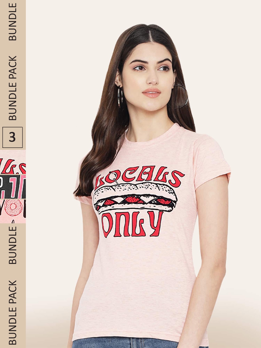 

BAESD Pack Of 3 Printed Typography Printed Cotton T-shirt, Peach