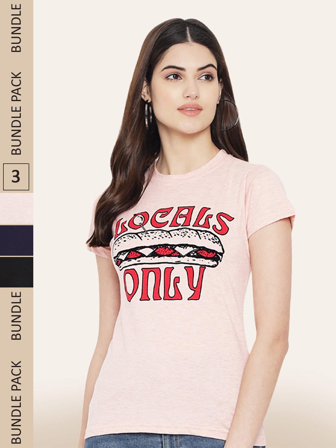 

BAESD Pack Of 3 Typography Printed Cotton T-shirts, Pink