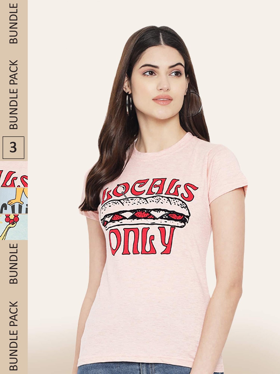 

BAESD Pack Of 3 Typography Printed Cotton T-shirts, Pink
