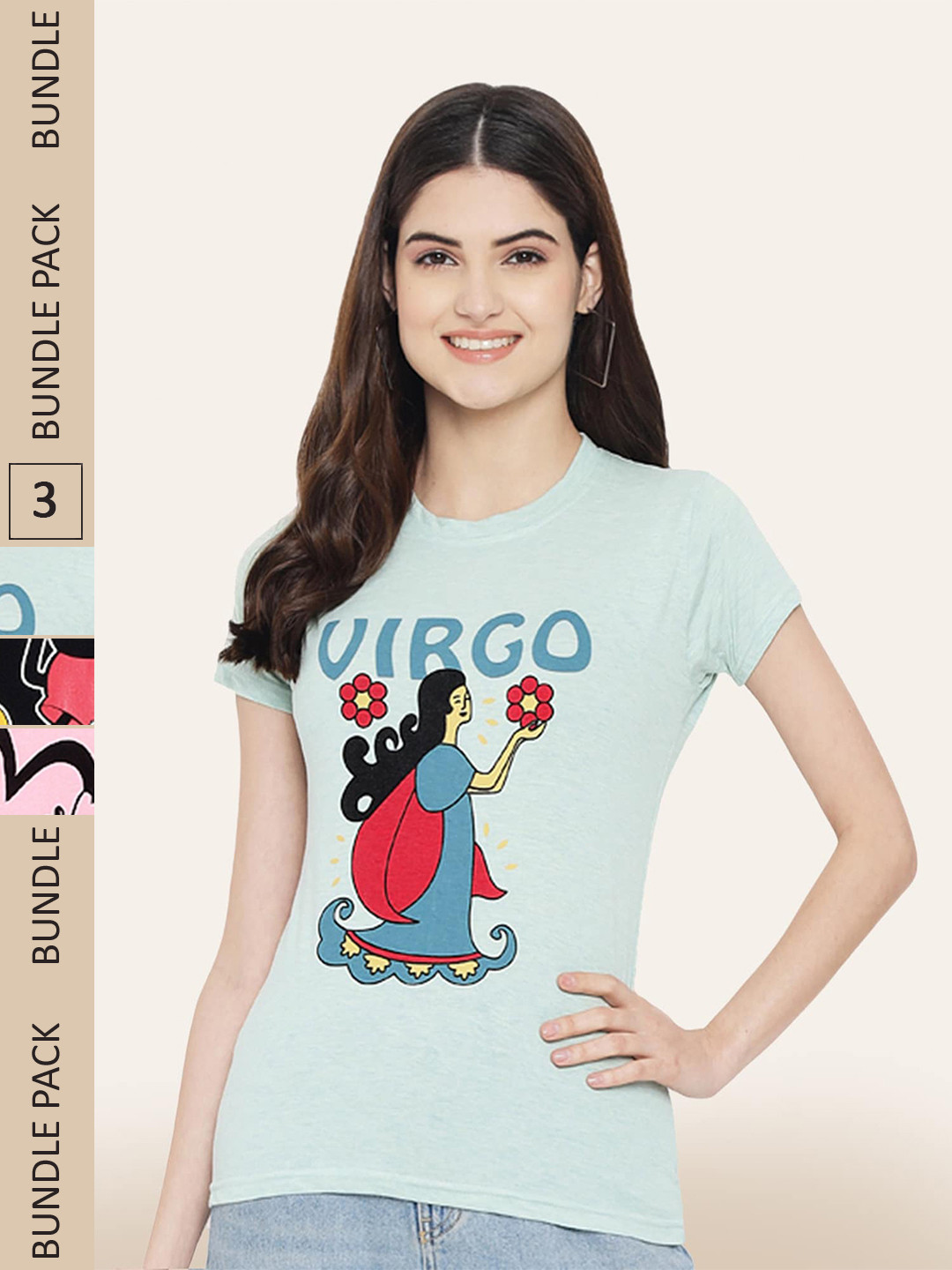 

BAESD Pack Of 3 Printed Round Neck Cotton T-shirt, Blue