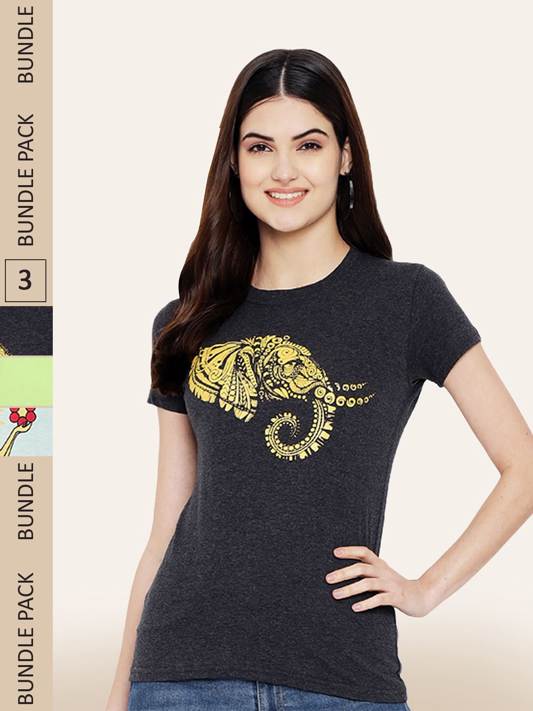 

BAESD Pack of 3 Printed Cotton T-shirts, Charcoal