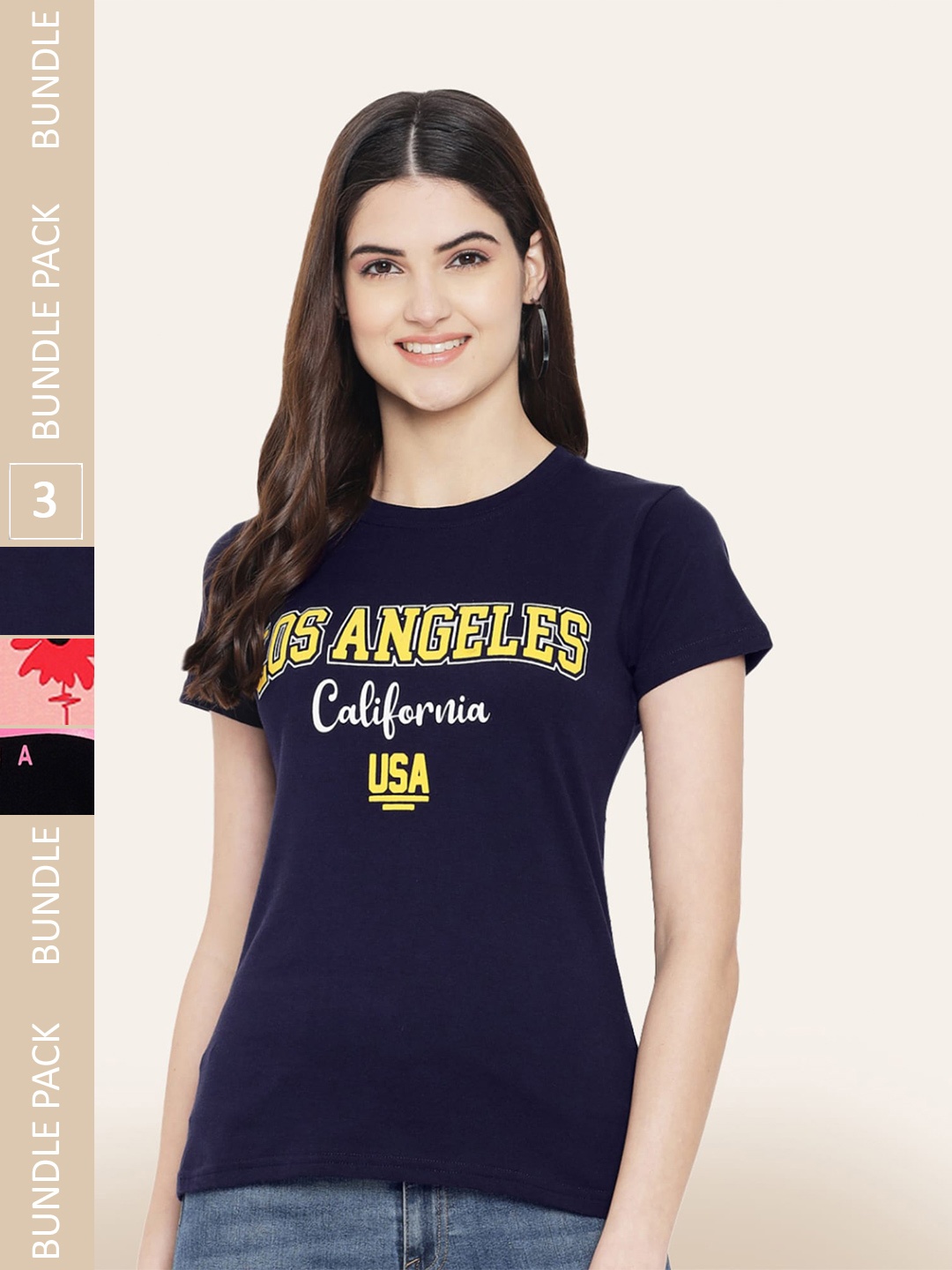 

BAESD Pack Of 3 Typography Printed Cotton T-shirt, Navy blue